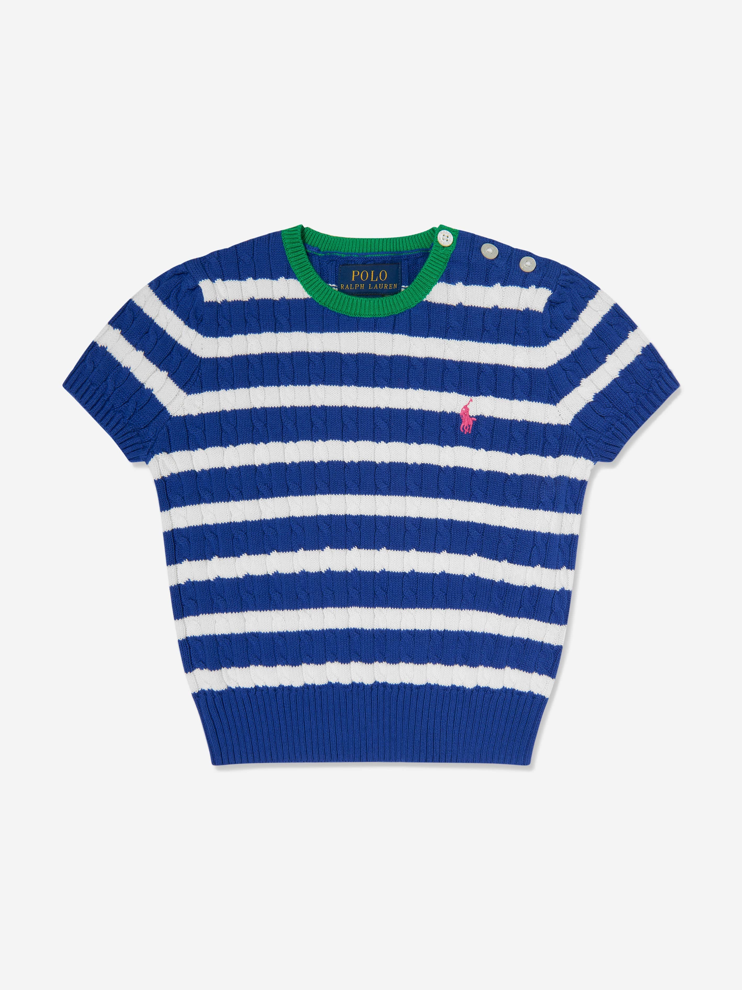 Girls Striped Cable Knit Top and Skirt Set in Blue