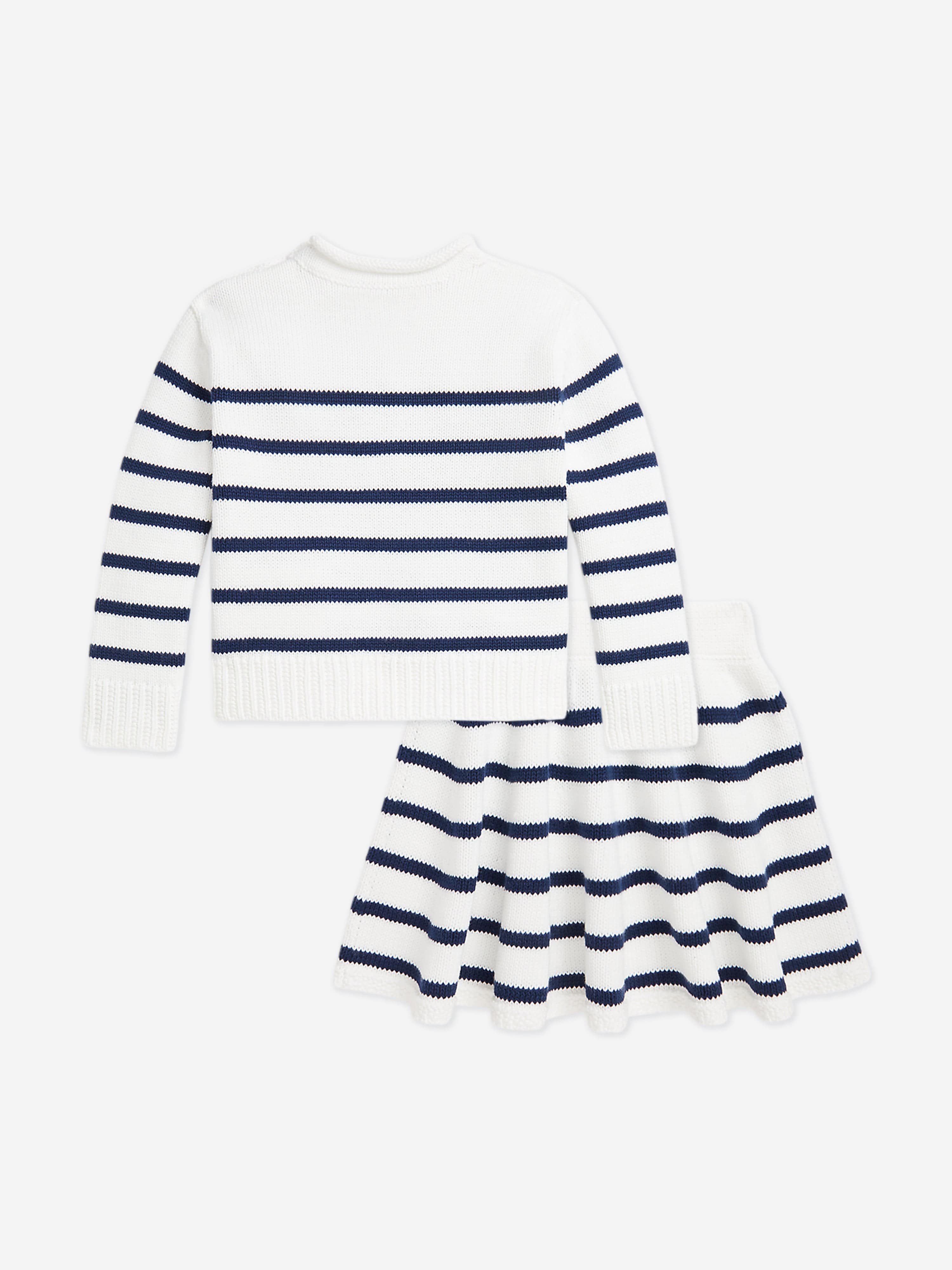 Girls Striped Skirt Set in White