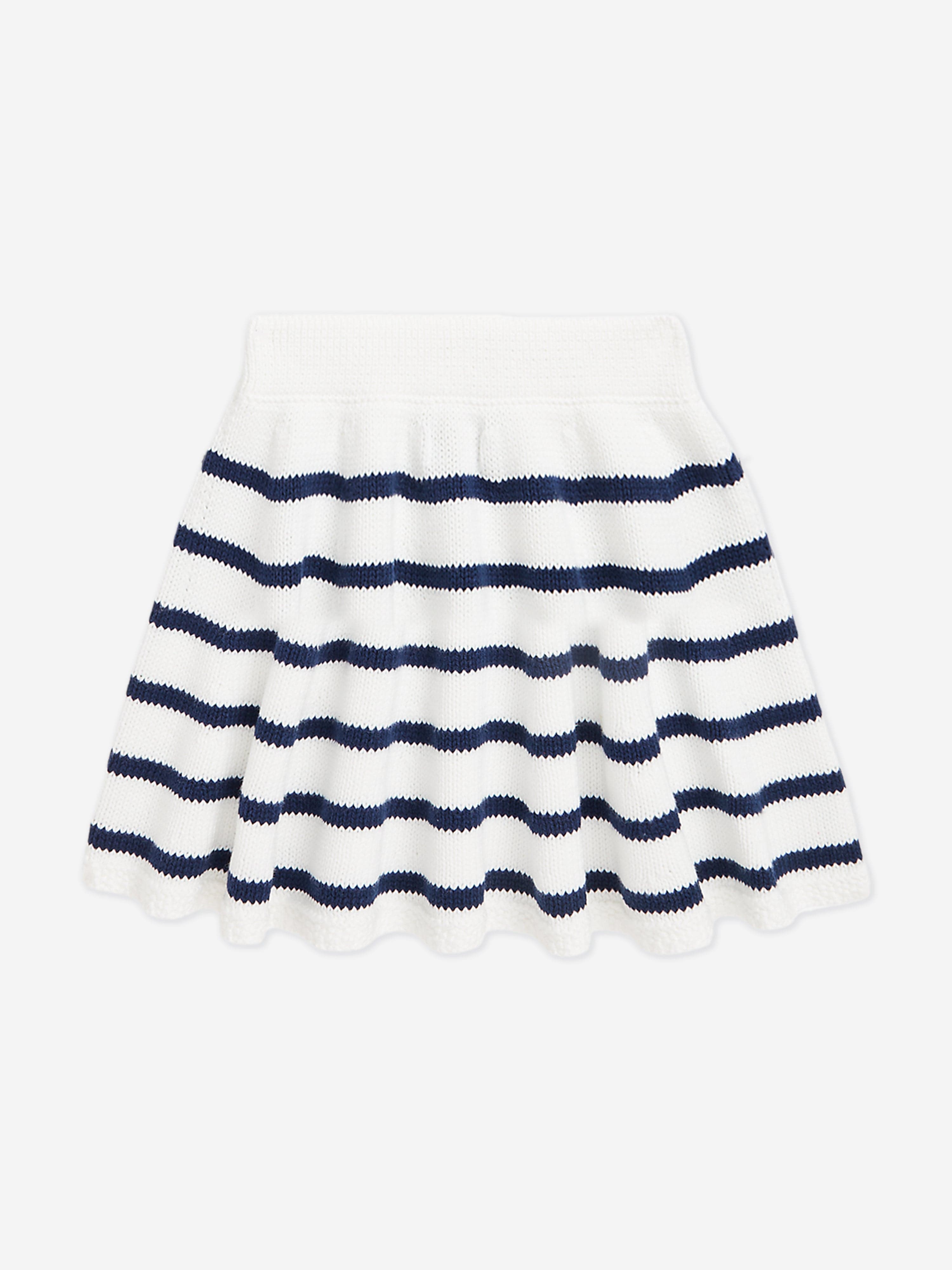 Girls Striped Skirt Set in White