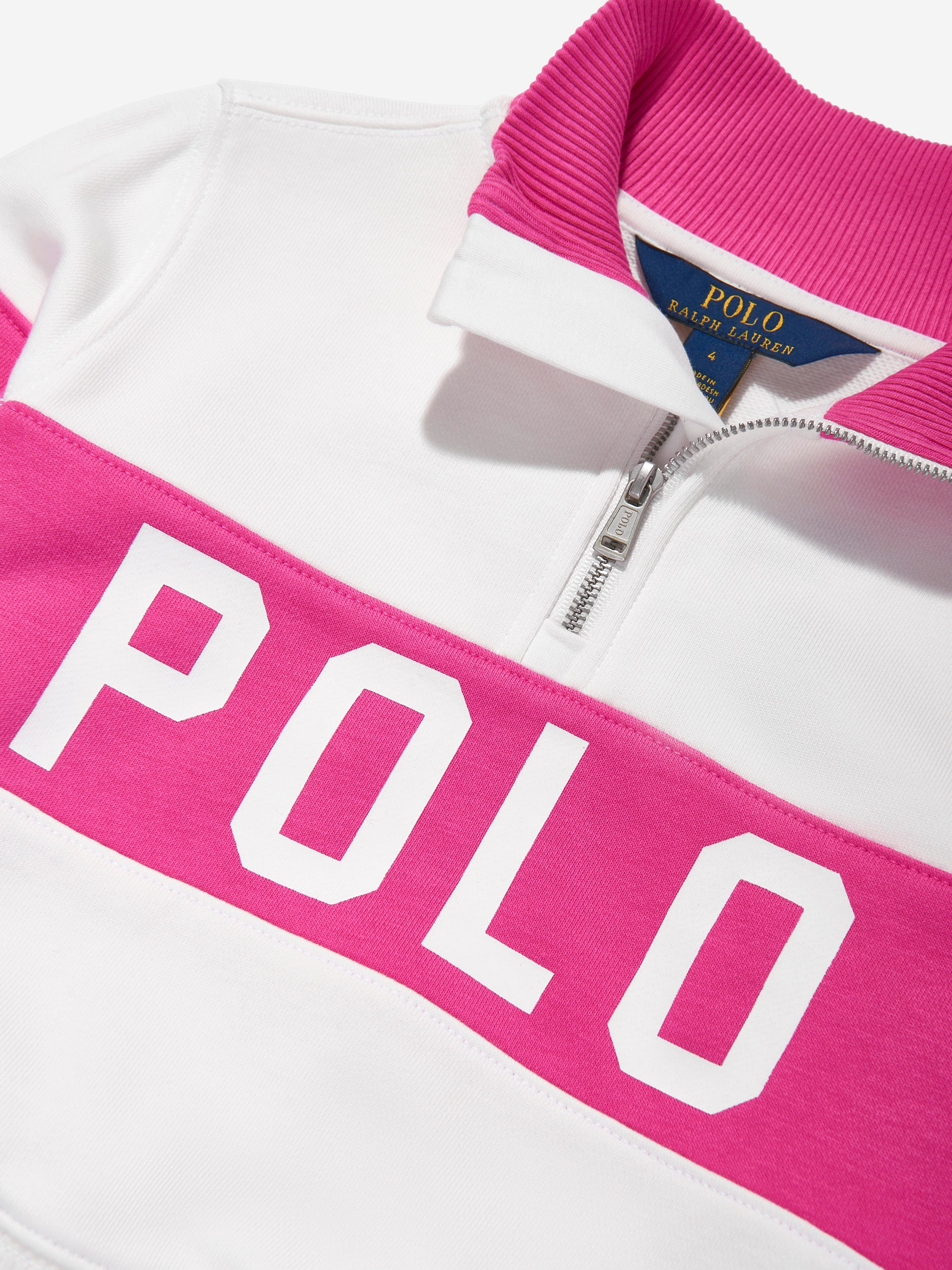 Girls Polo Half Zip Sweatshirt in Pink
