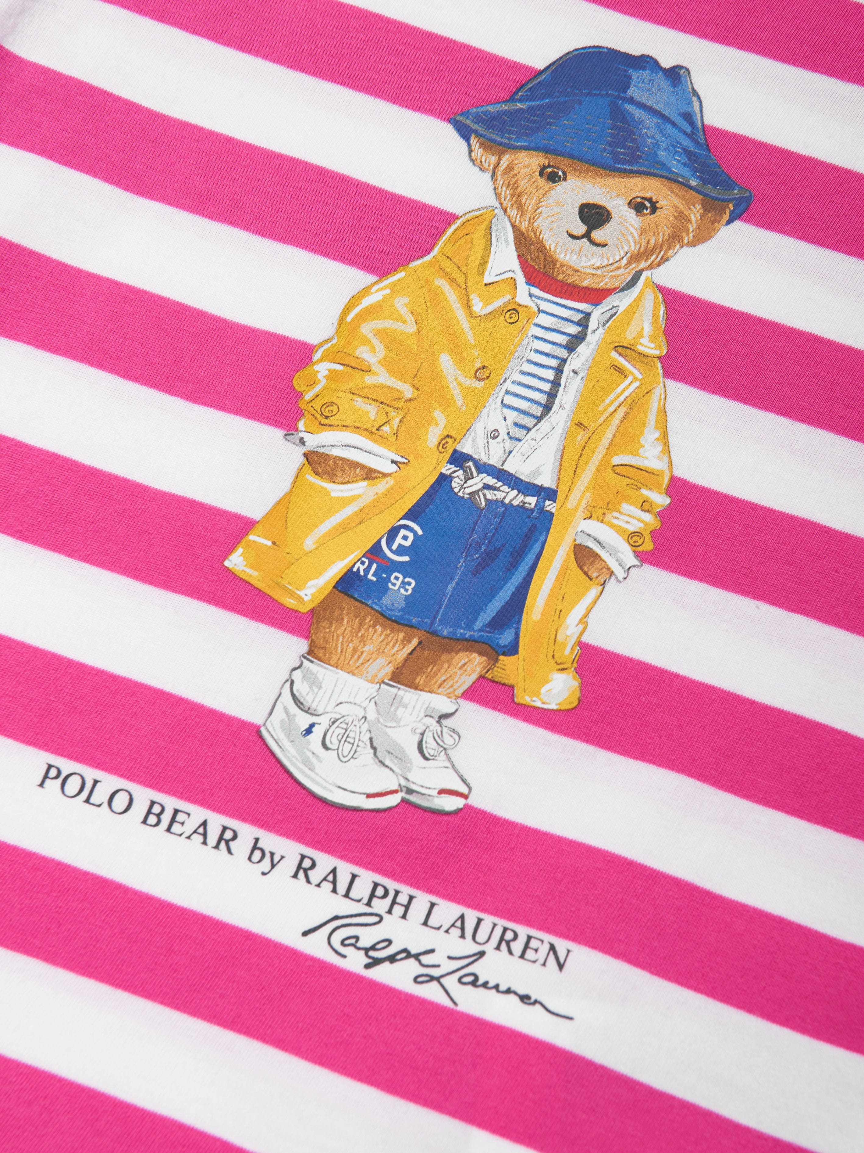 Girls Striped Polo Bear T-Shirt in Pink
