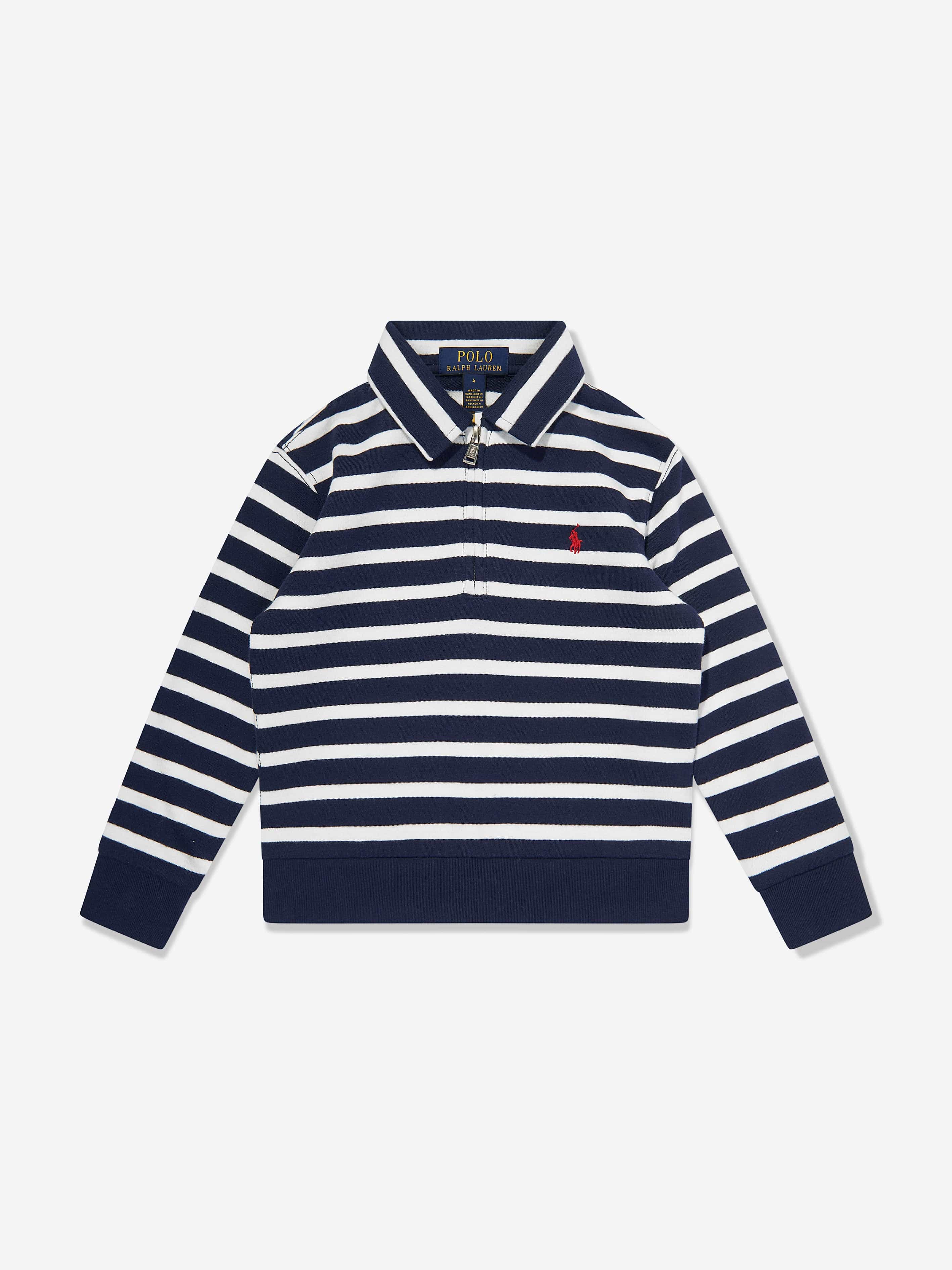 Boys Striped Half Zip Sweatshirt in Navy