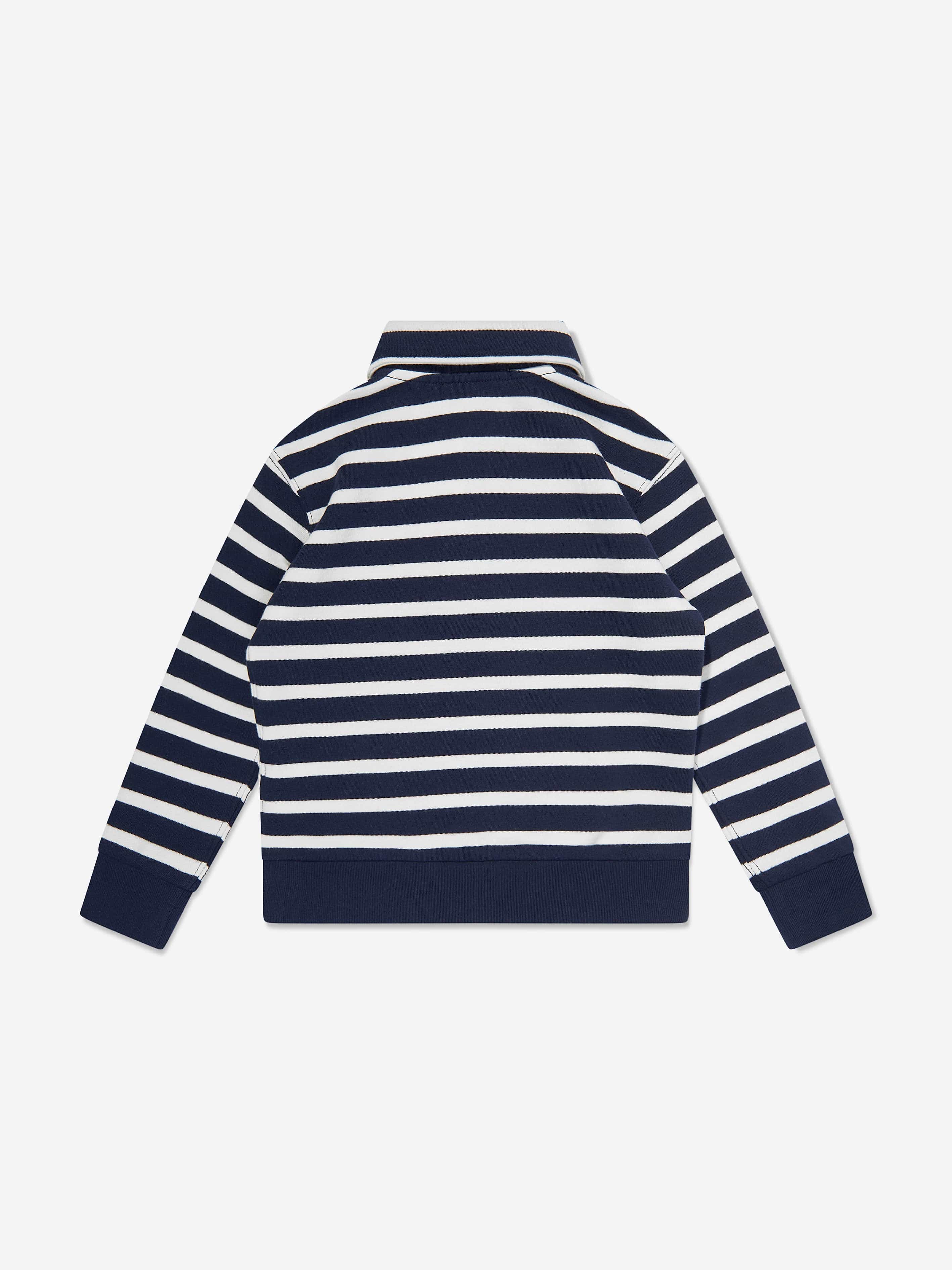 Boys Striped Half Zip Sweatshirt in Navy