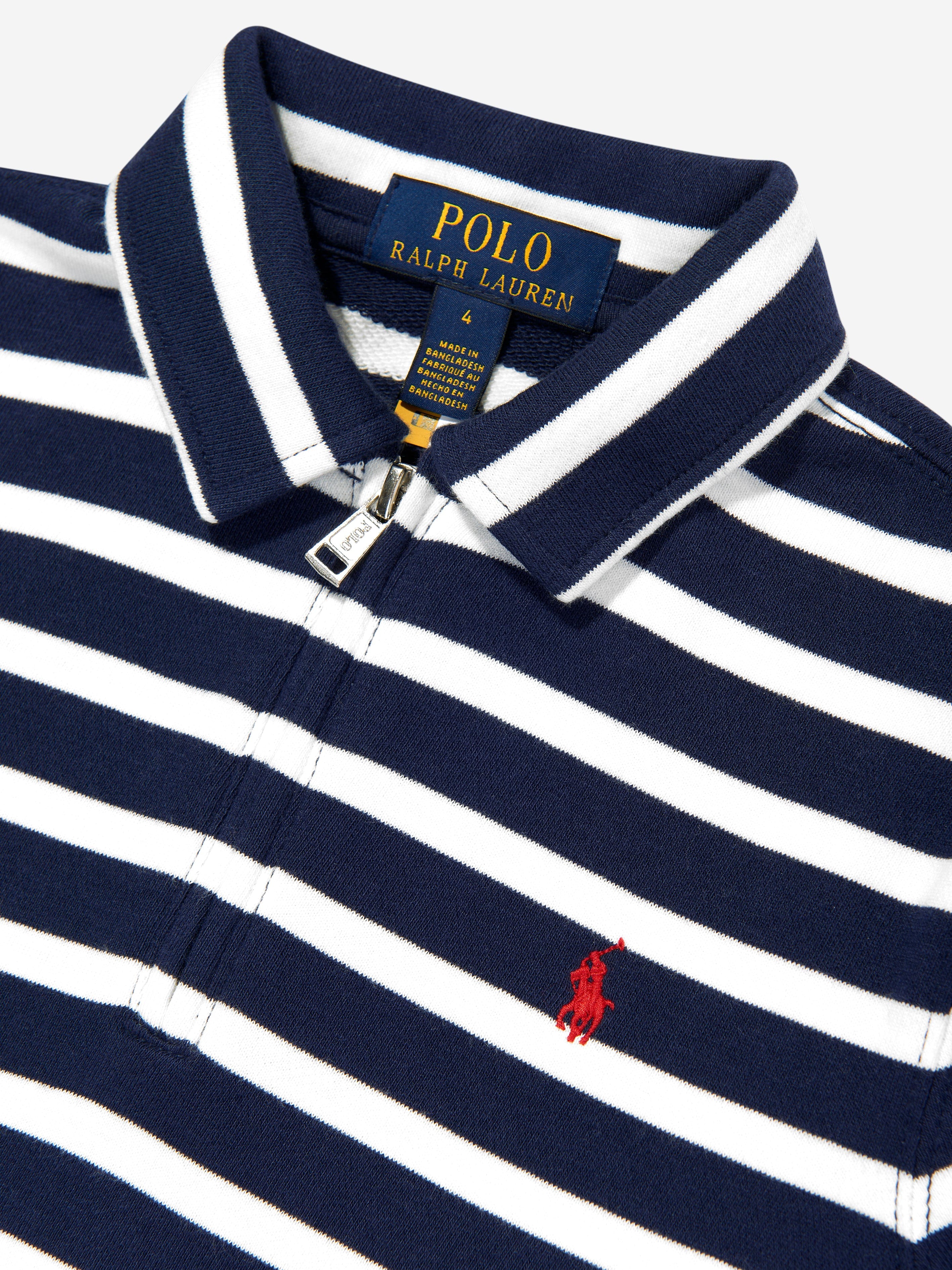 Boys Striped Half Zip Sweatshirt in Navy