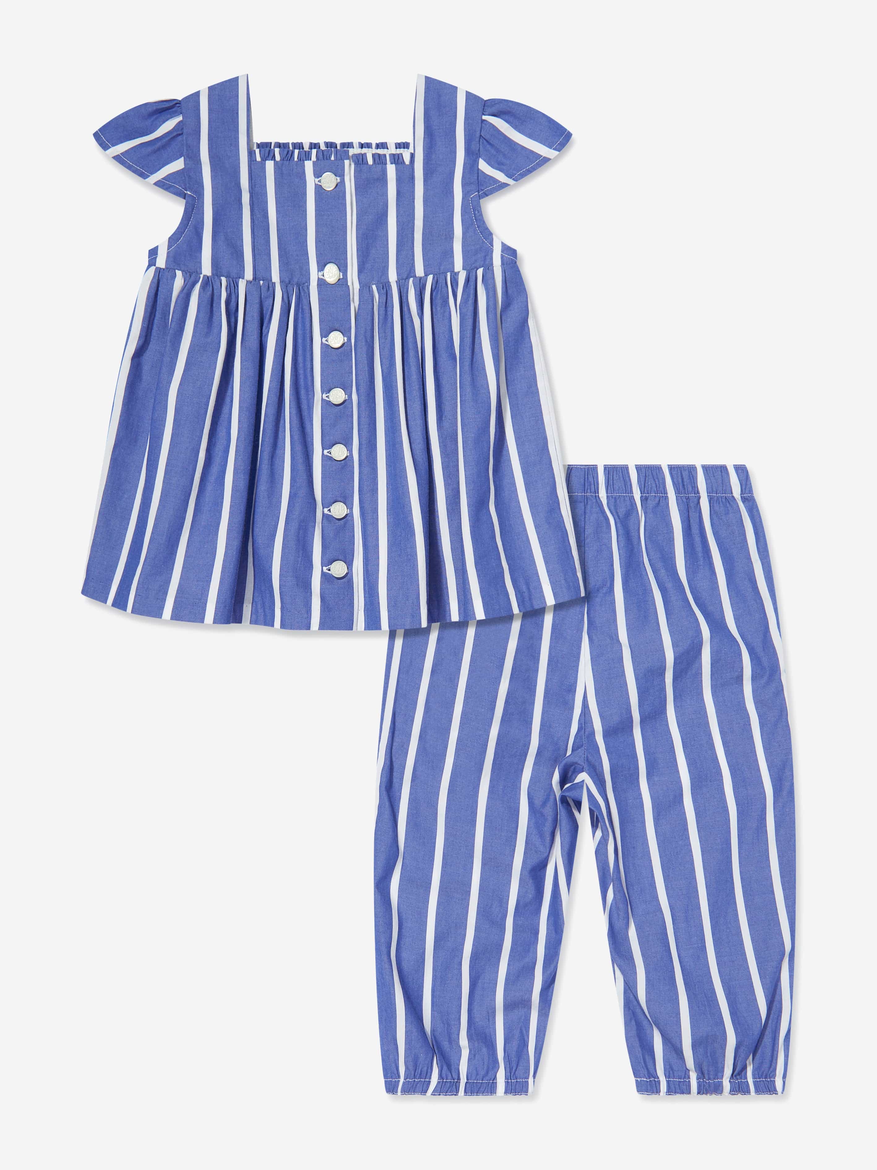 Baby Girls Striped Trouser Set in Blue