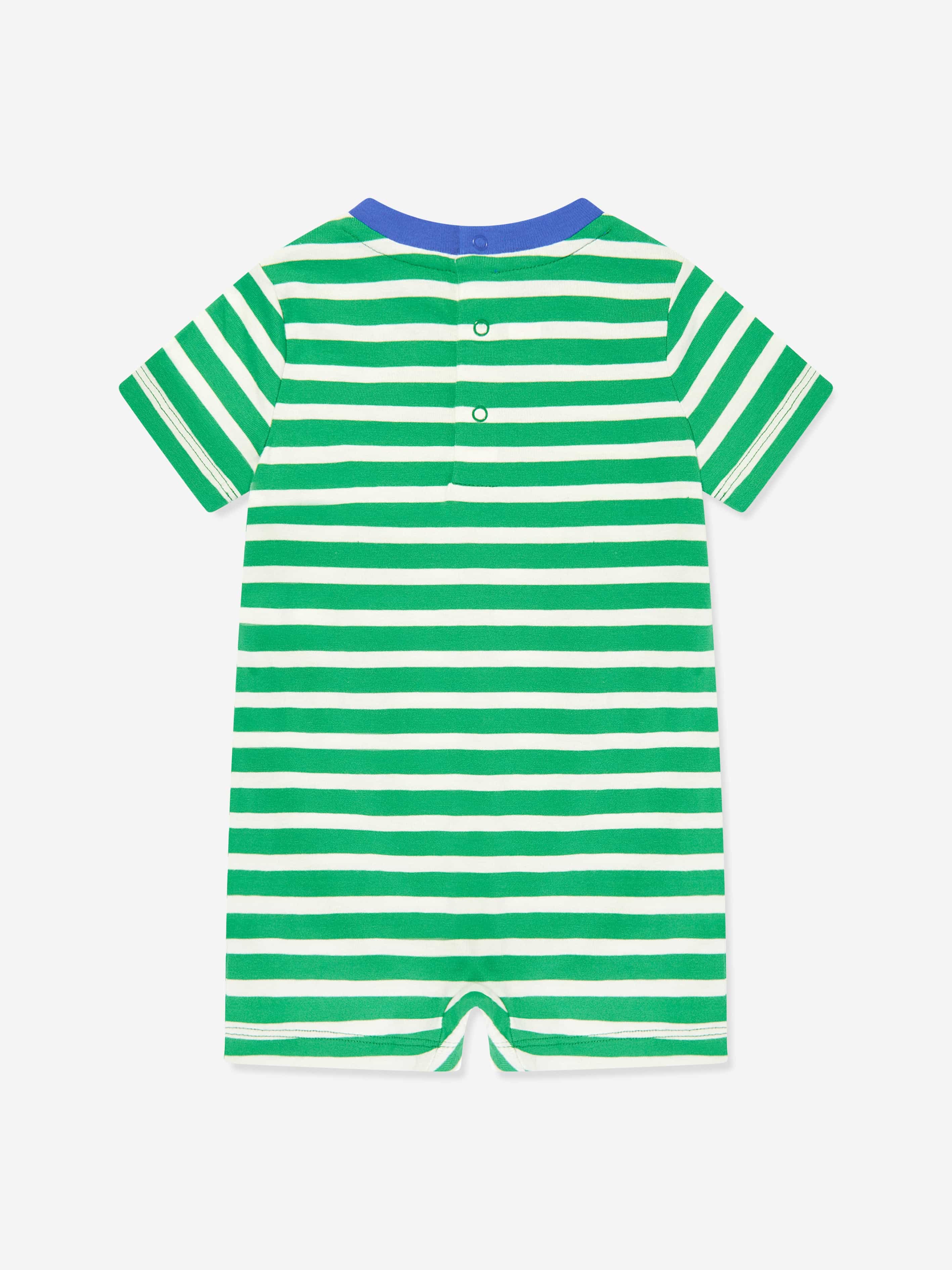 Baby Boys Striped Logo Romper in Green