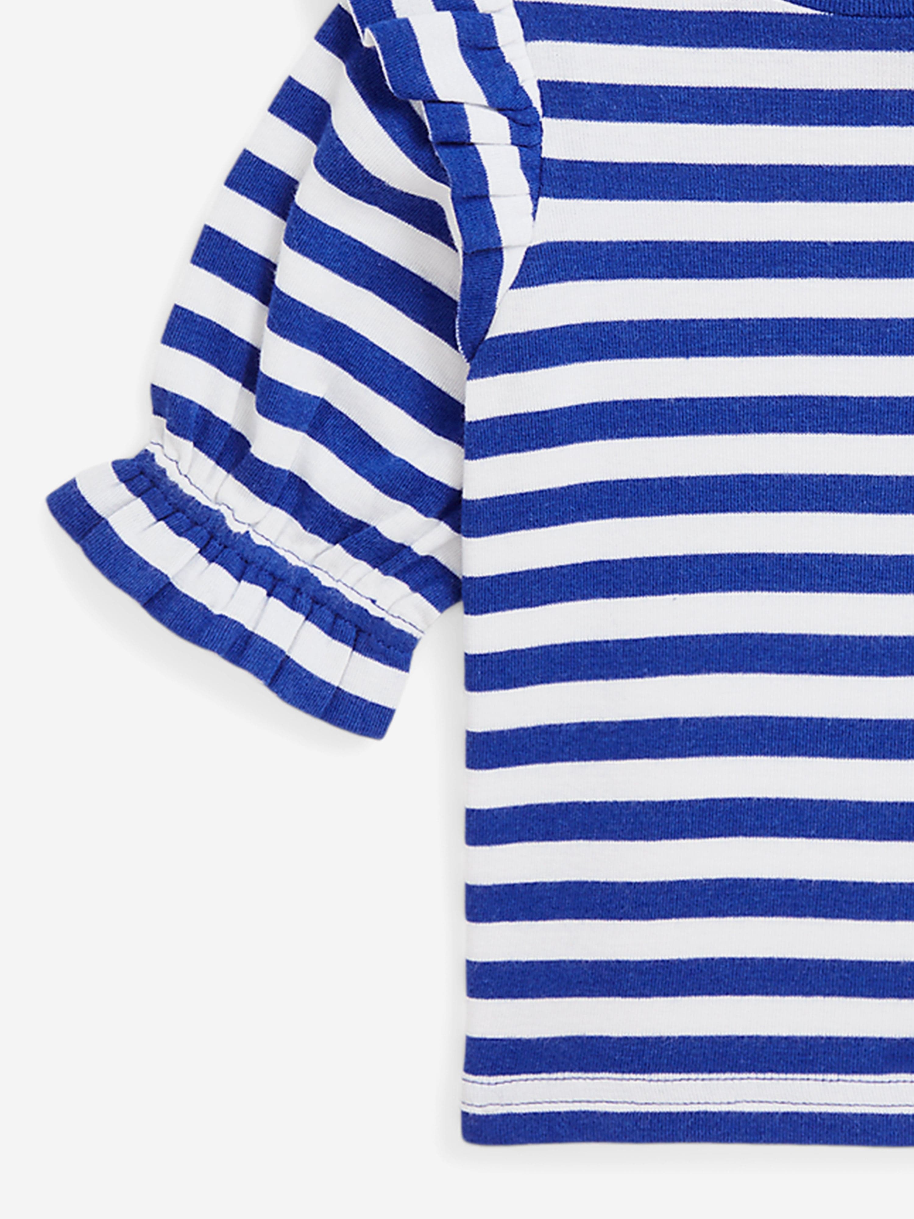 Girls Striped Ruffle Top in Blue