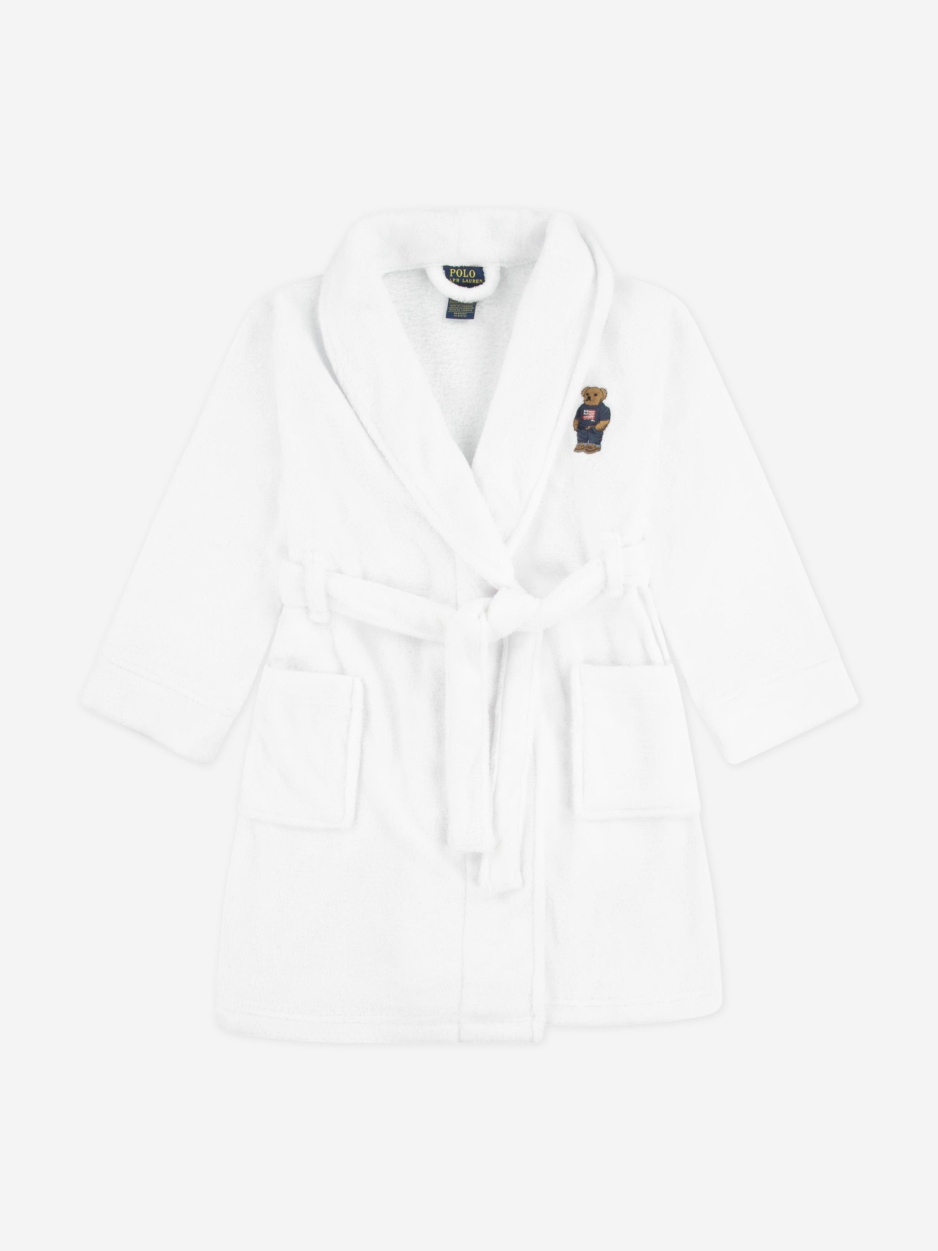 Boys Bear Patch Bathrobe in White