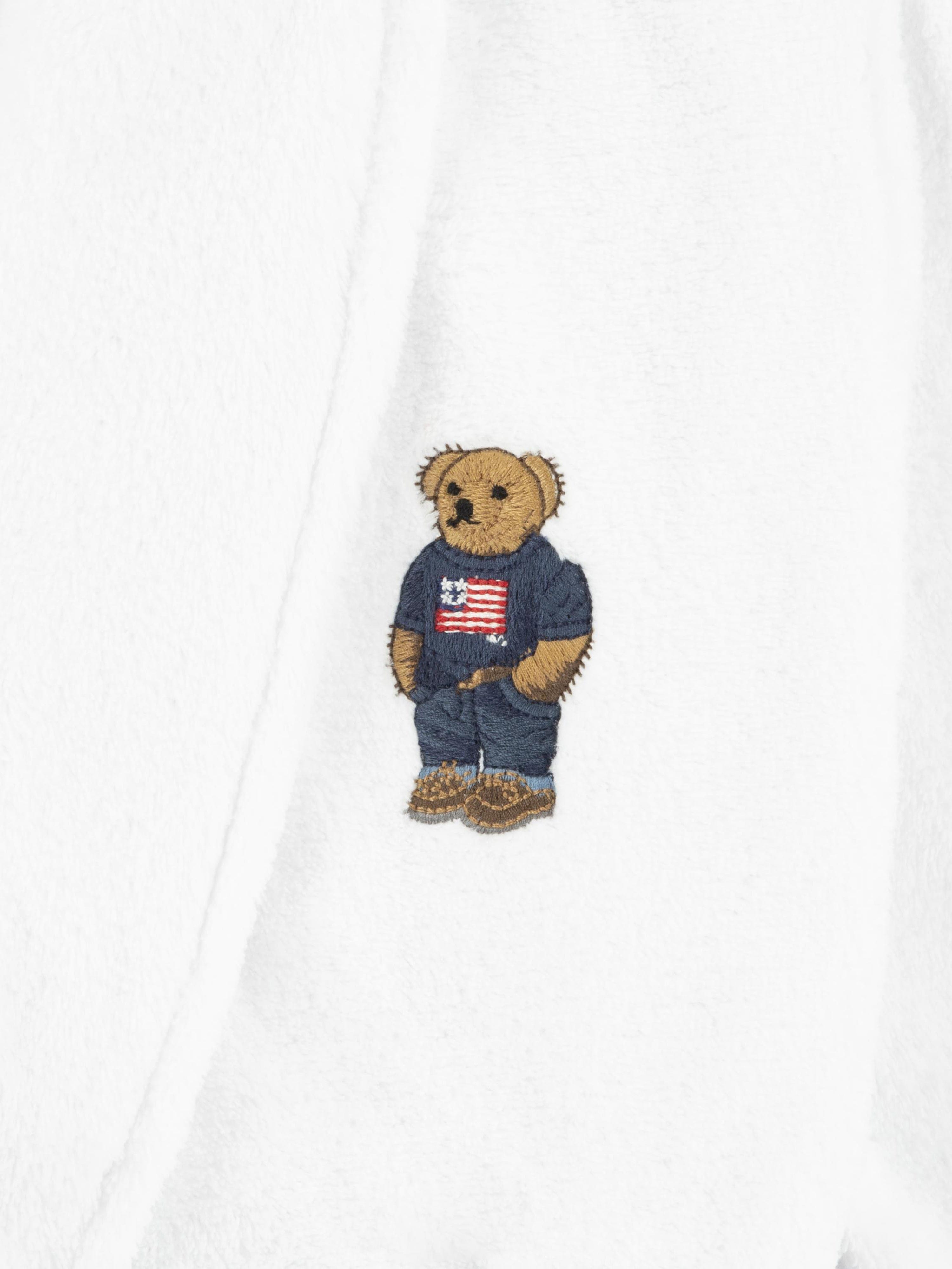 Boys Bear Patch Bathrobe in White