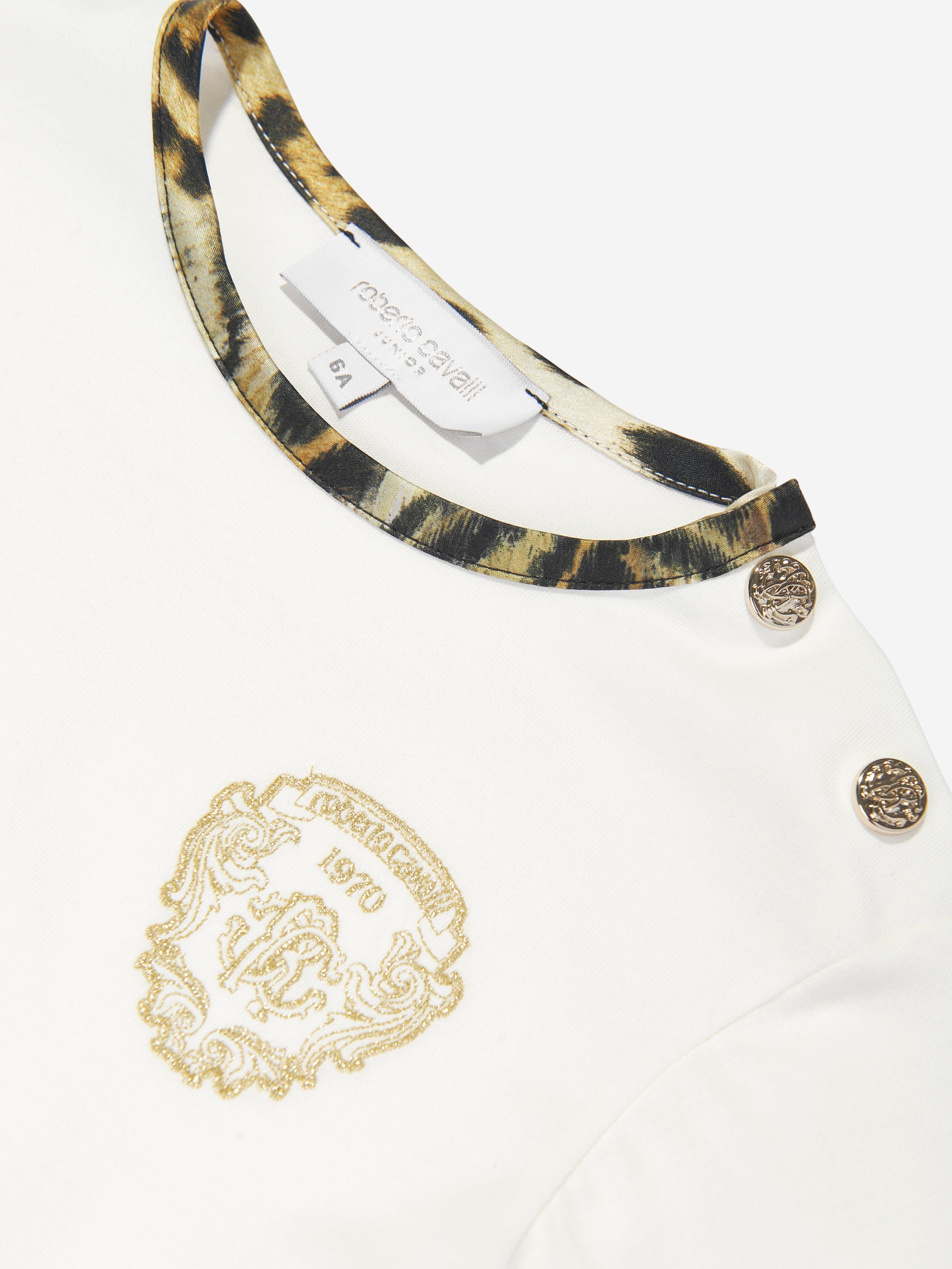 Roberto Cavalli Girls Silk and Jersey Jaguar in White