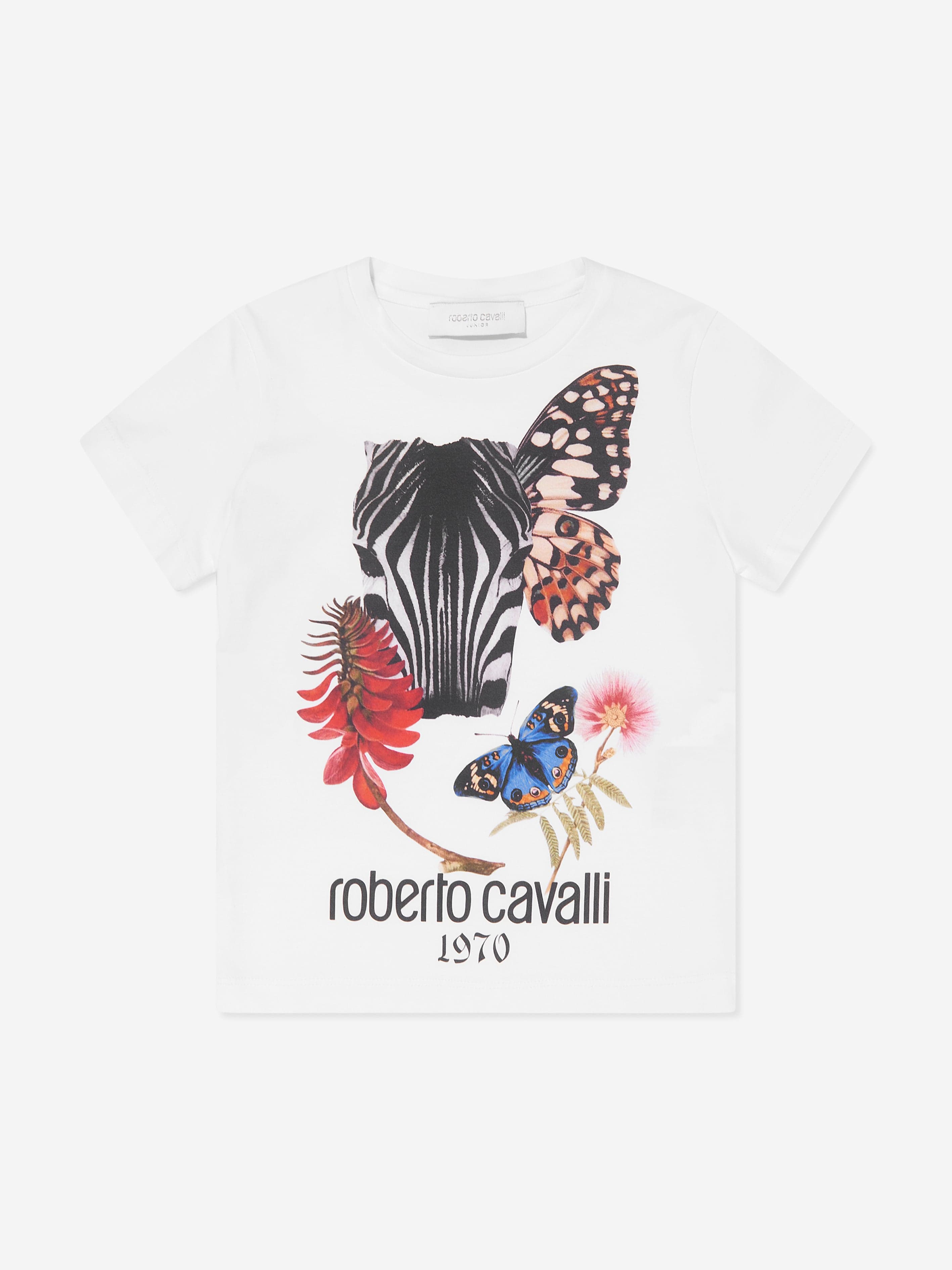 Roberto Cavalli Girls Zebra T-Shirt in White