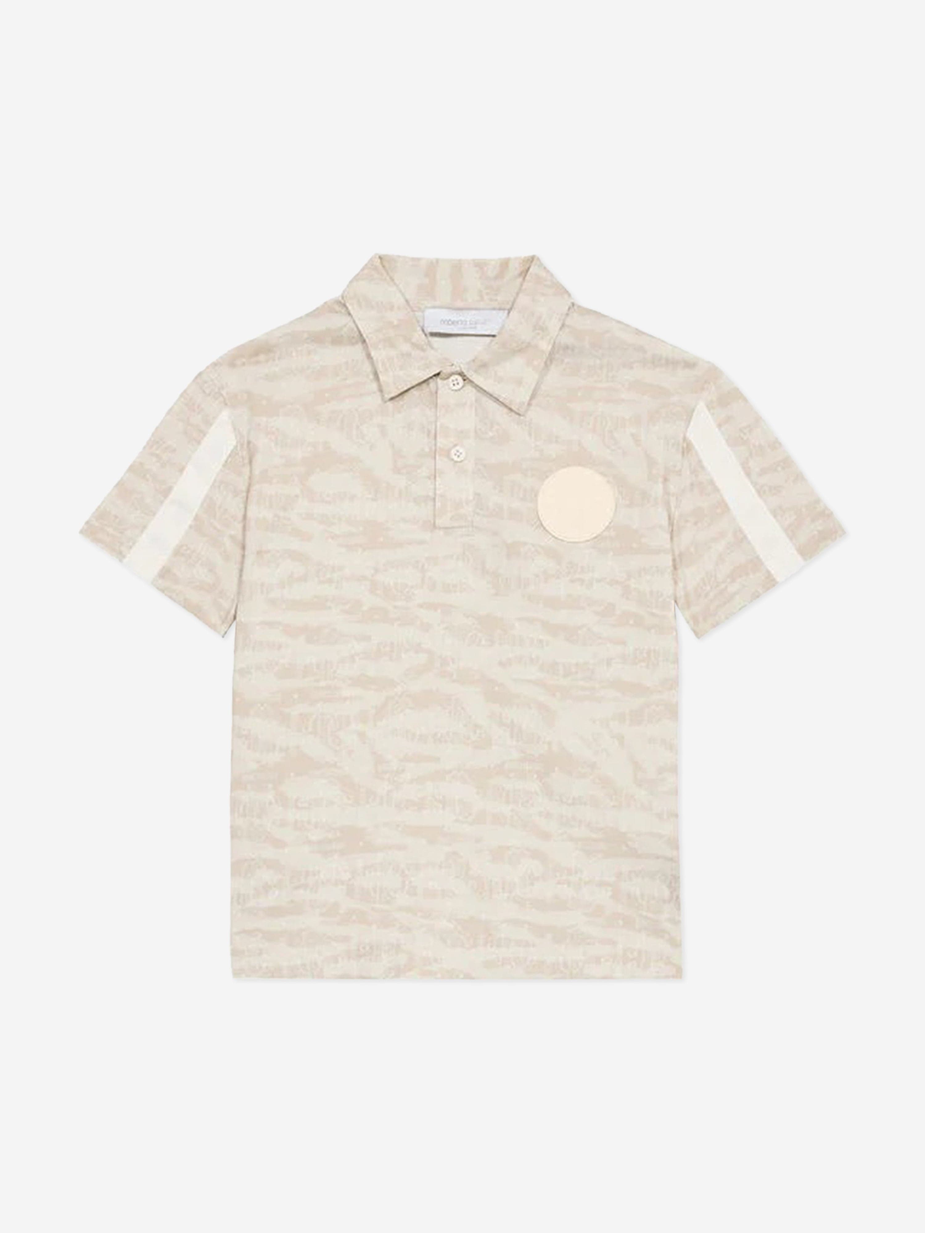 Boys Zebra Print Polo Shirt in Beige