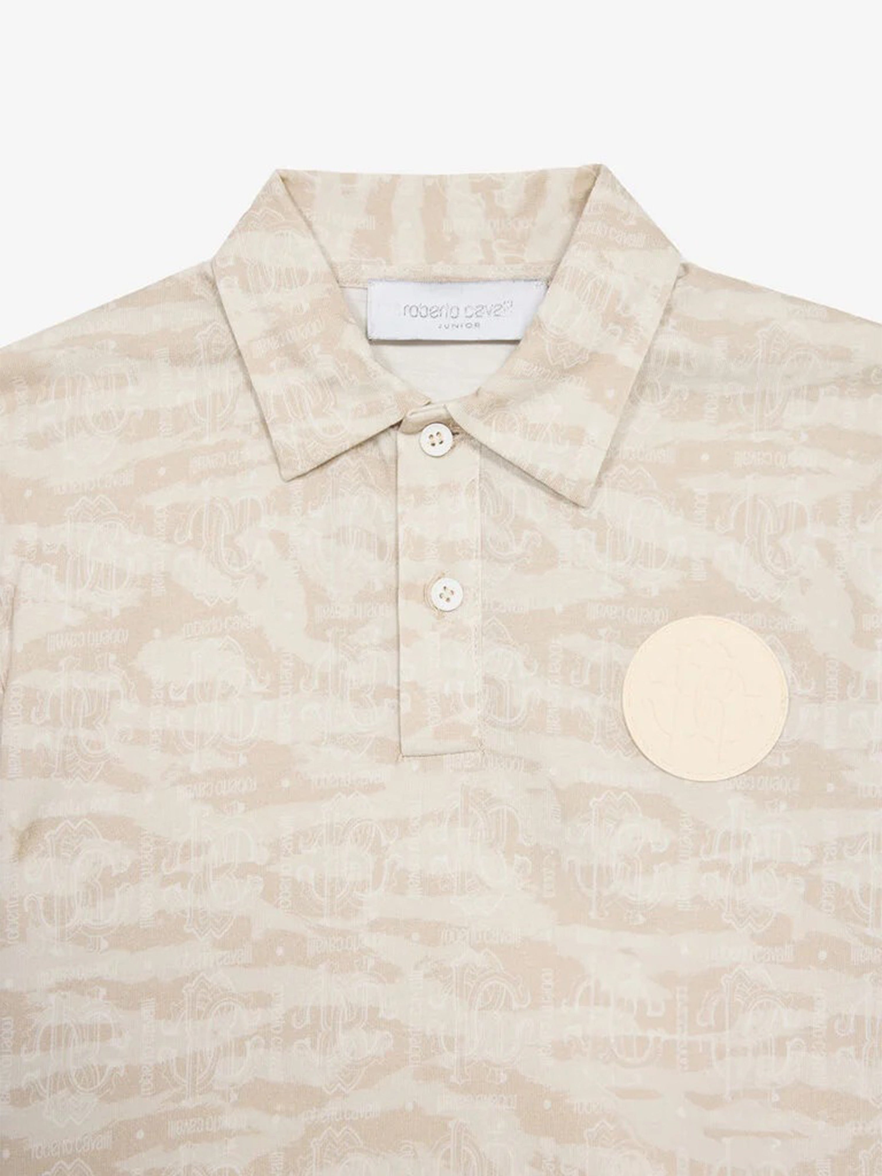 Boys Zebra Print Polo Shirt in Beige