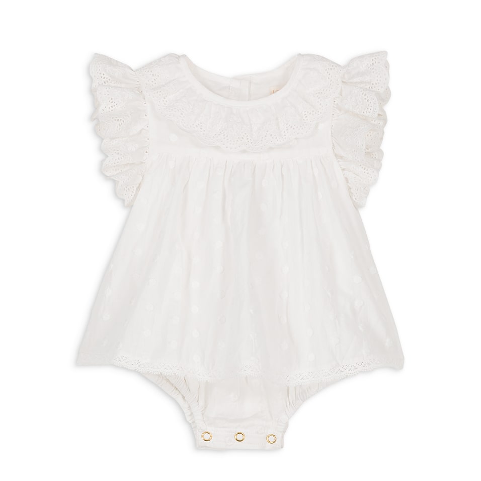 Baby Girls White Embroidered Cotton Babysuit