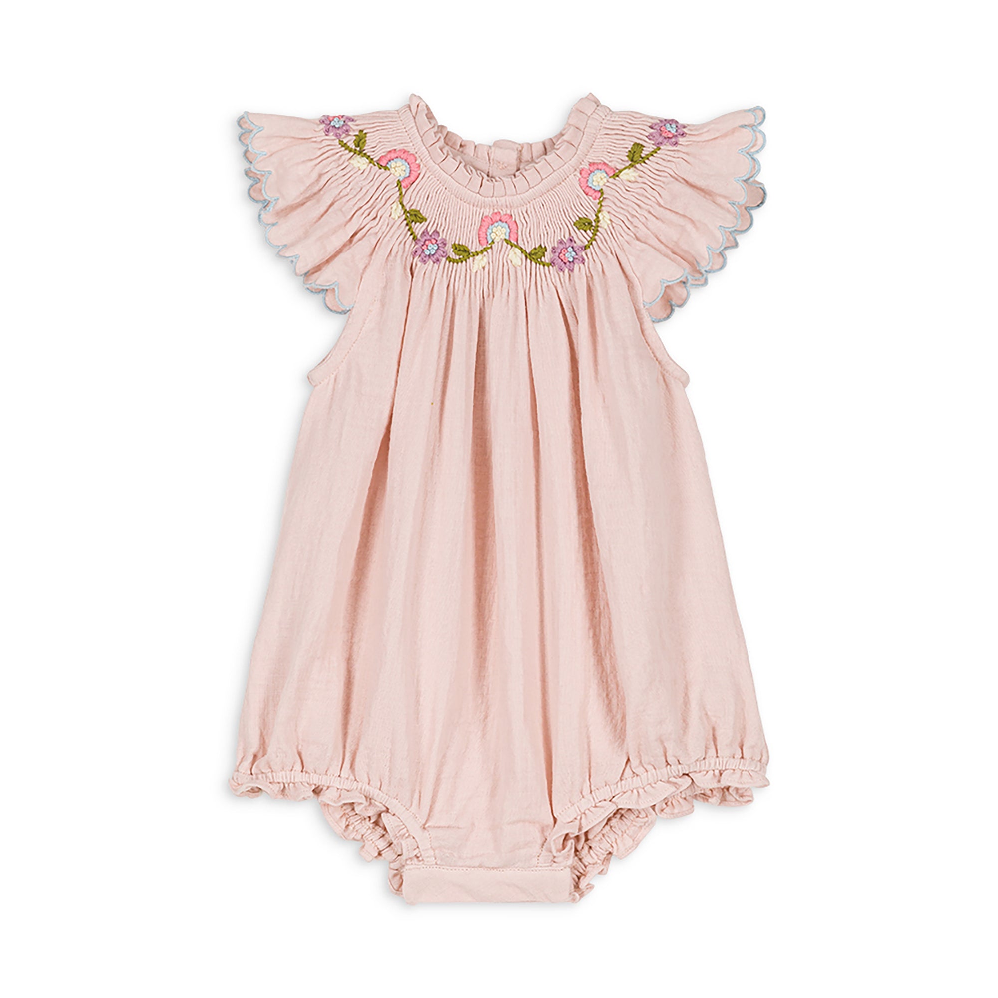 Baby Girls Pink Embroidered Cotton Babysuit
