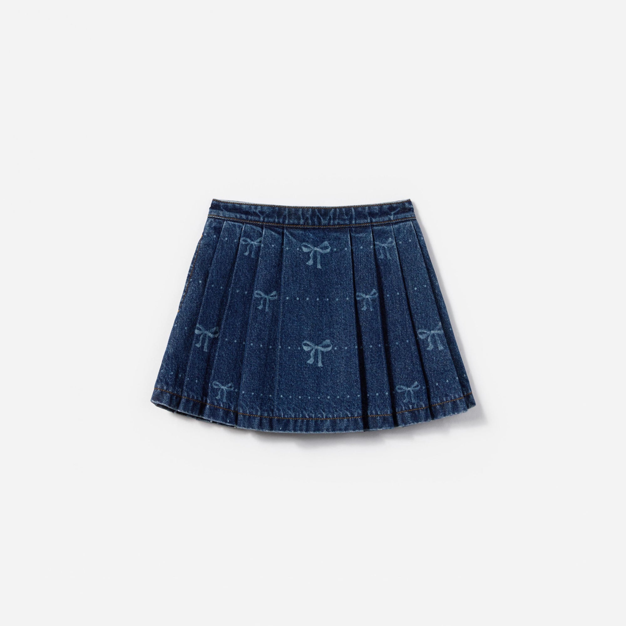 Girls Blue Bow Print Denim Skirt