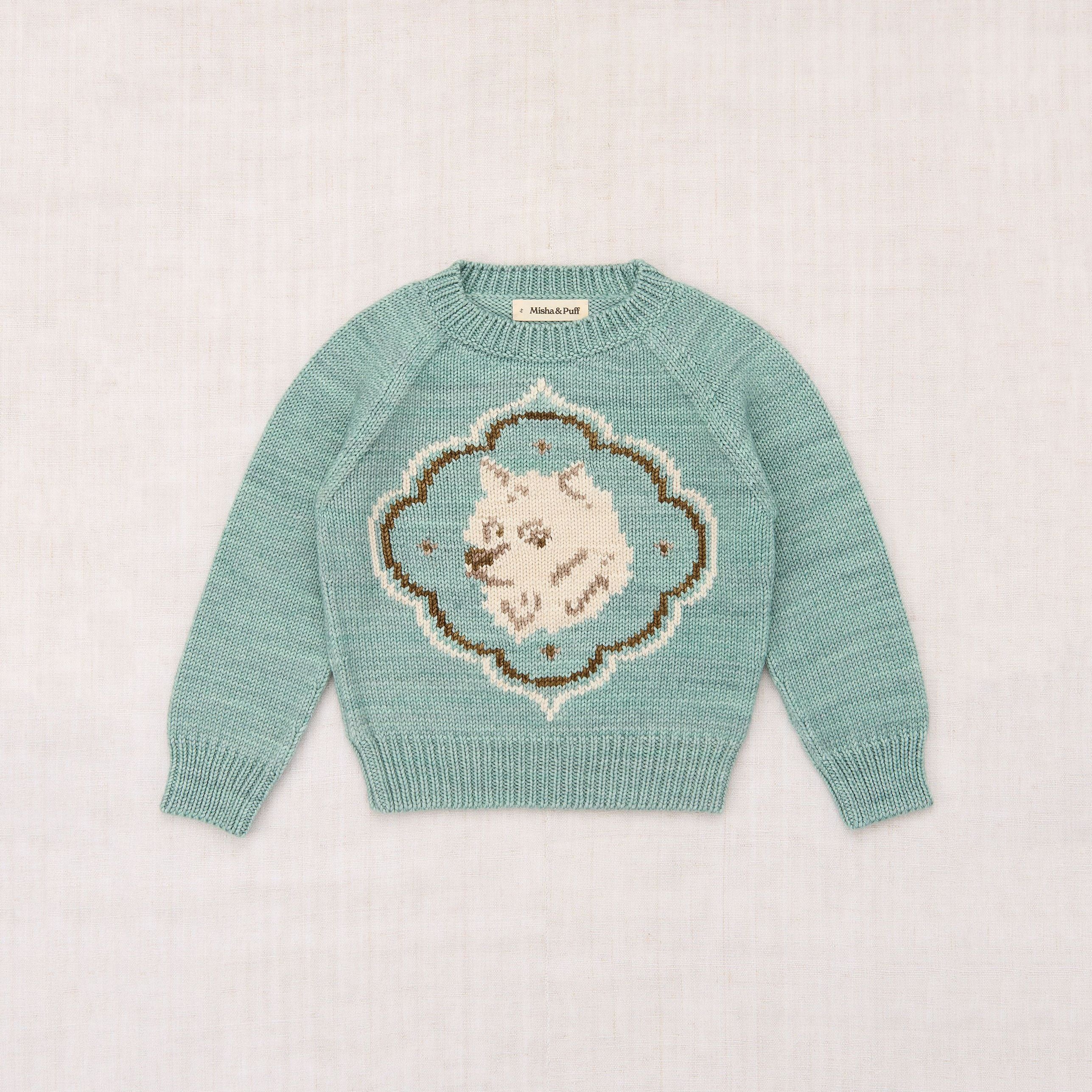 Boys & Girls Green Dog Jacquard Wool Sweater