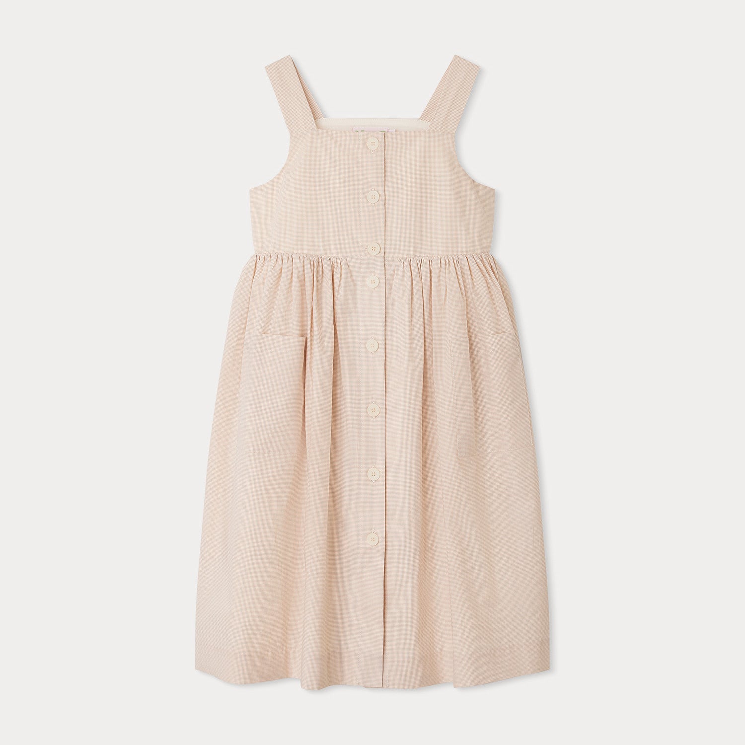 Girls Beige Check Cotton Dress