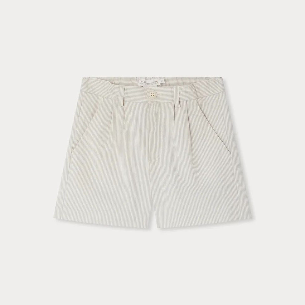 Girls Beige Grey Stripes Cotton Shorts