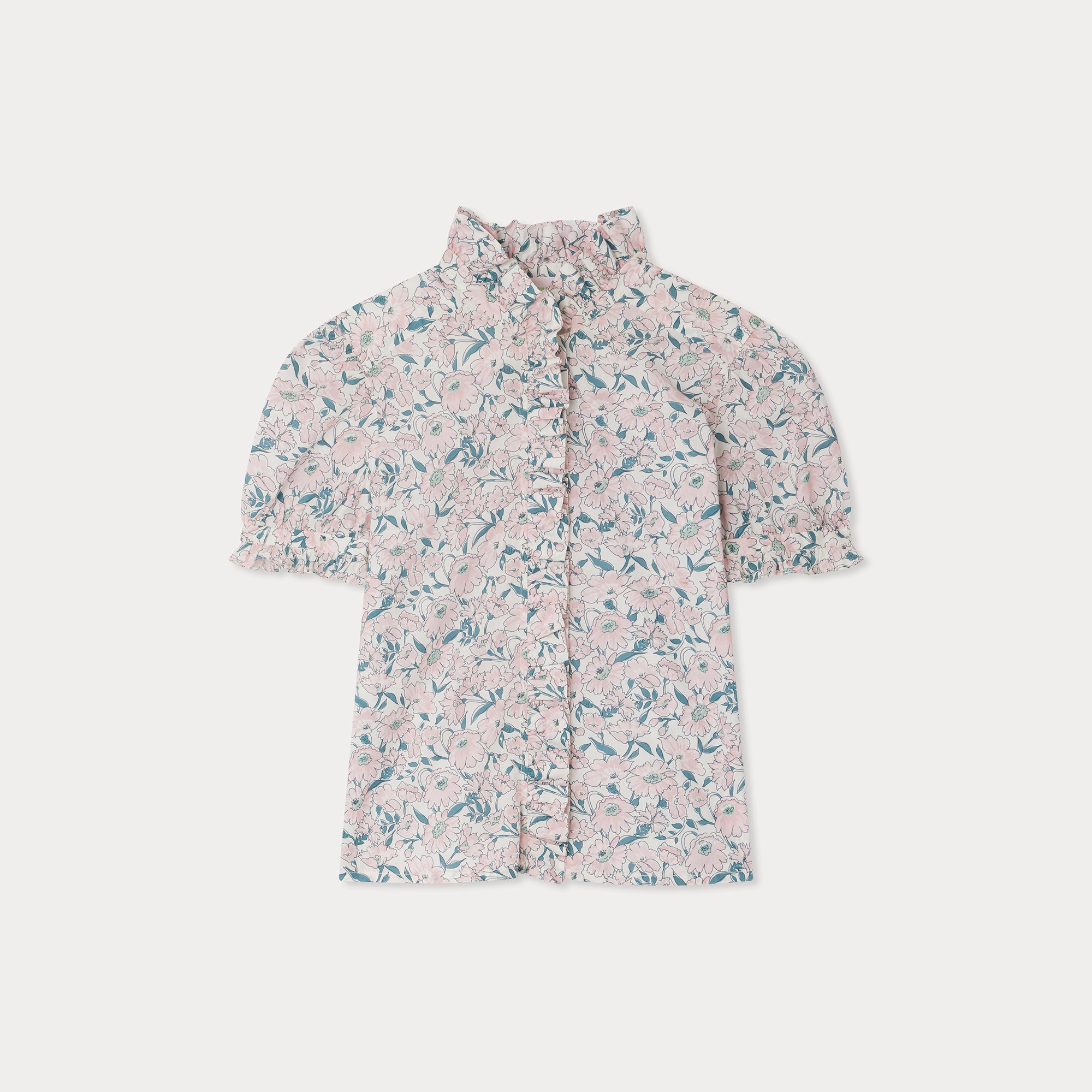 Girls Pale Pink Flower Cotton Shirt