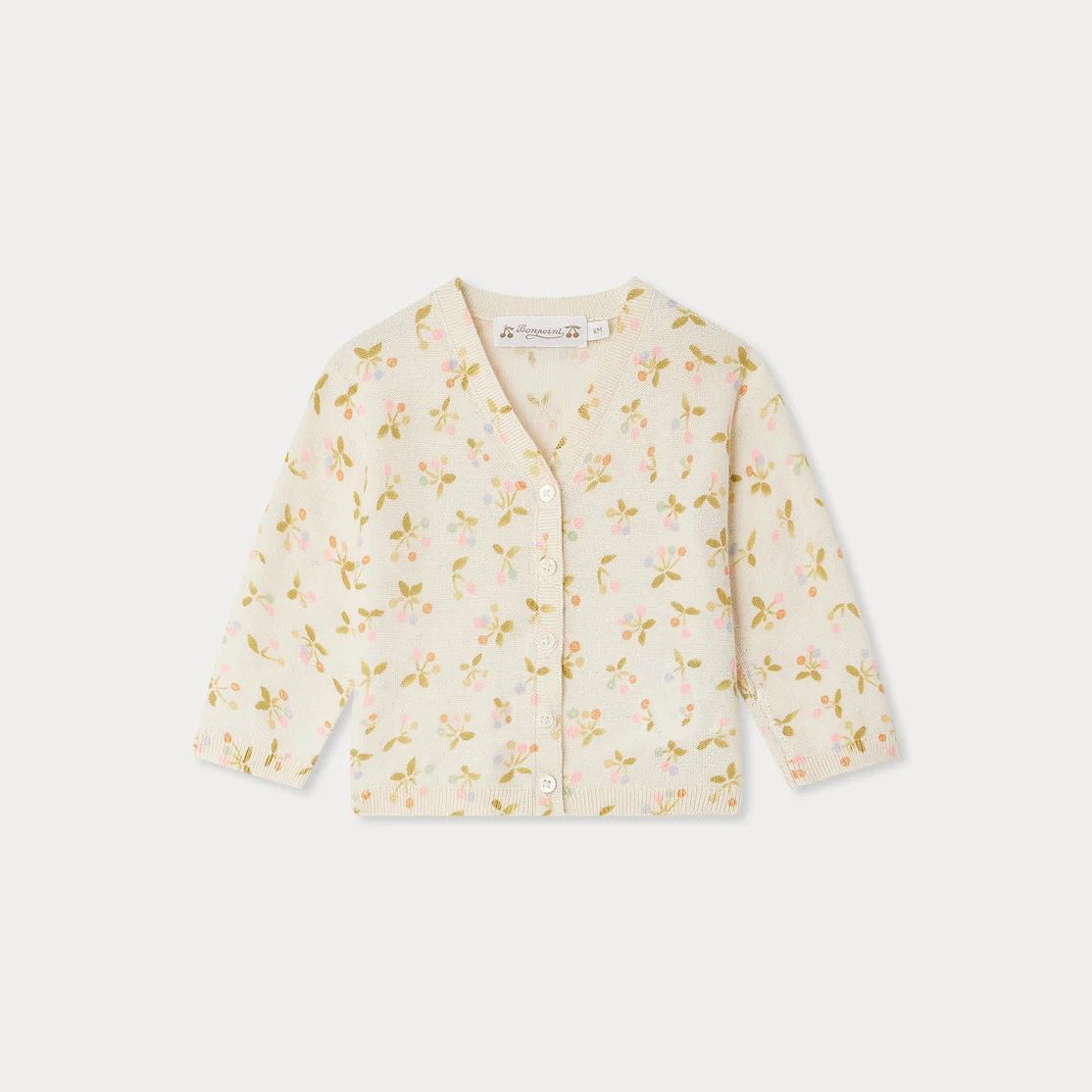 Baby Girls Ivory Cherry Printed Cotton Cardigan