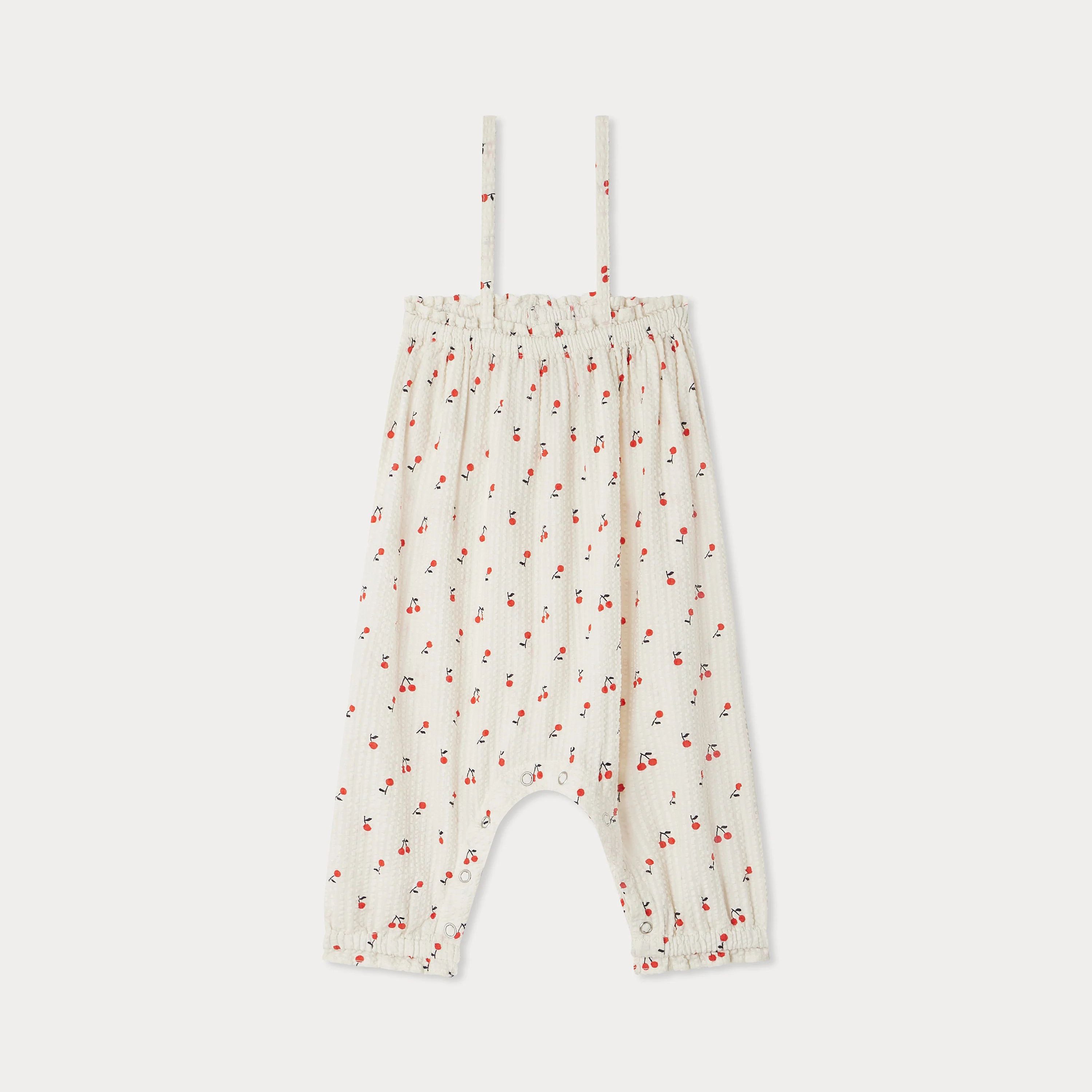 Baby Girls White Cherry Cotton Jumpsuit