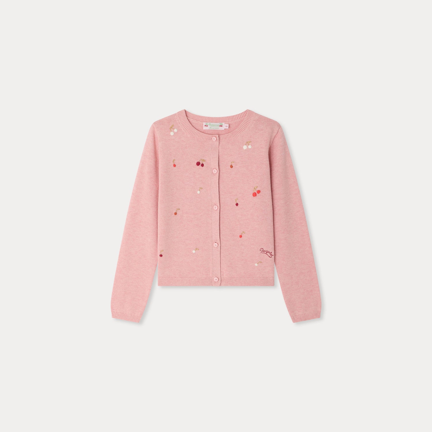 Girls Pink Cherry Embroidered Cotton Cardigan