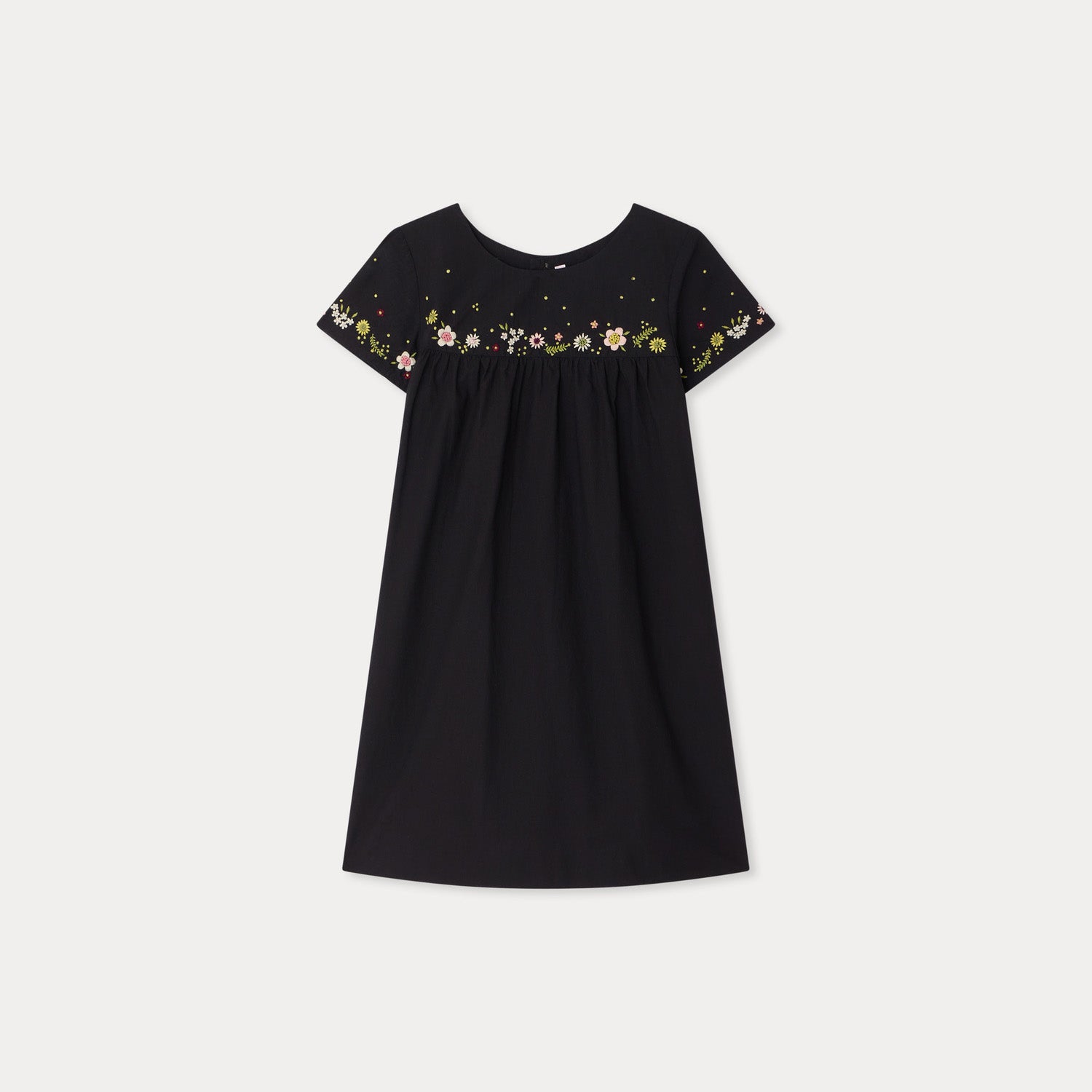 Girls Black Embroidered Cotton Dress