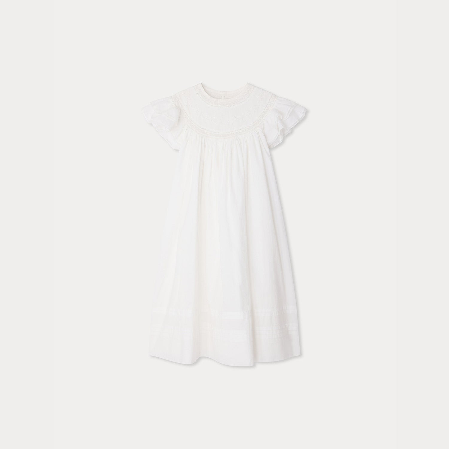 Girls White Ruffled Cotton Dress