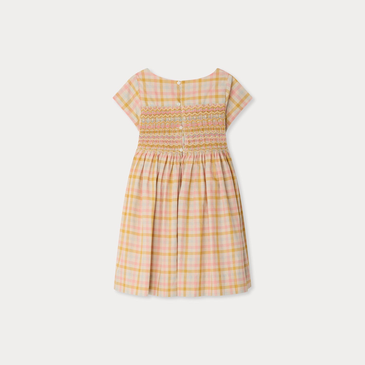 Girls Pink & Yellow Check Cotton Dress