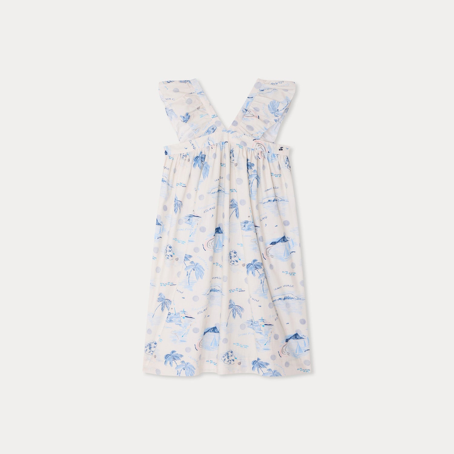 Girls Light Blue Printed Cotton Dress