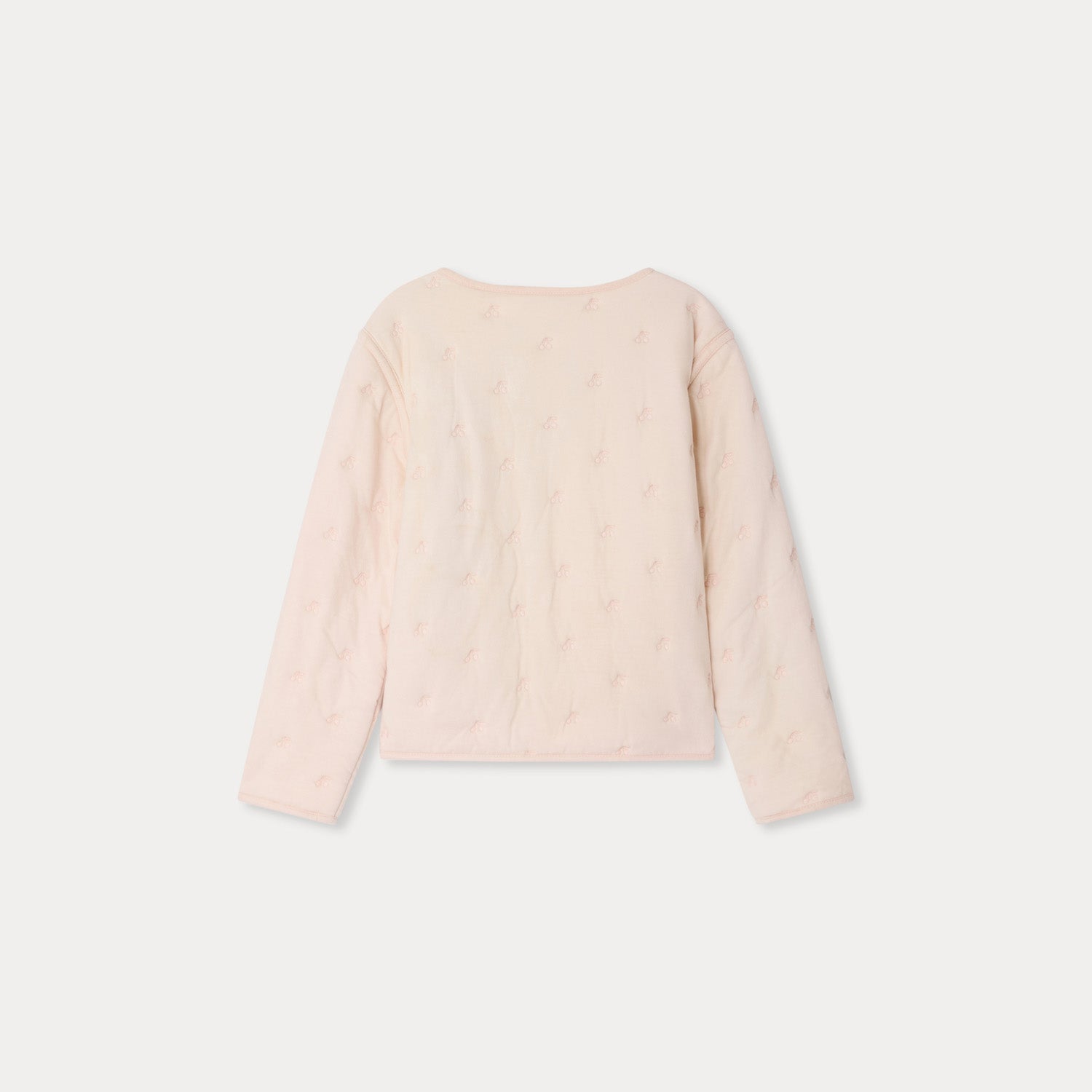 Girls Light Pink Cherry Embroidered Cotton Jacket