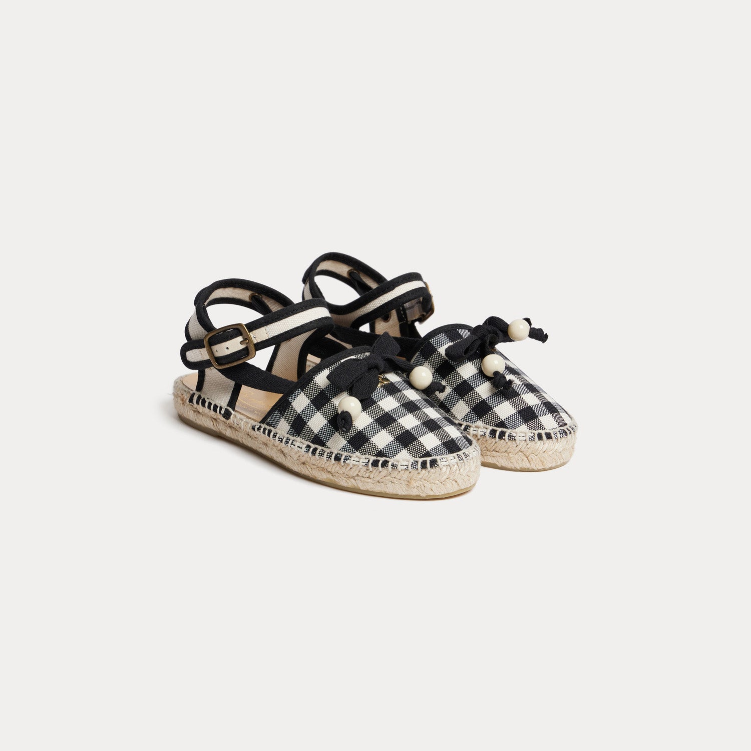 Girls Black Check Sandals