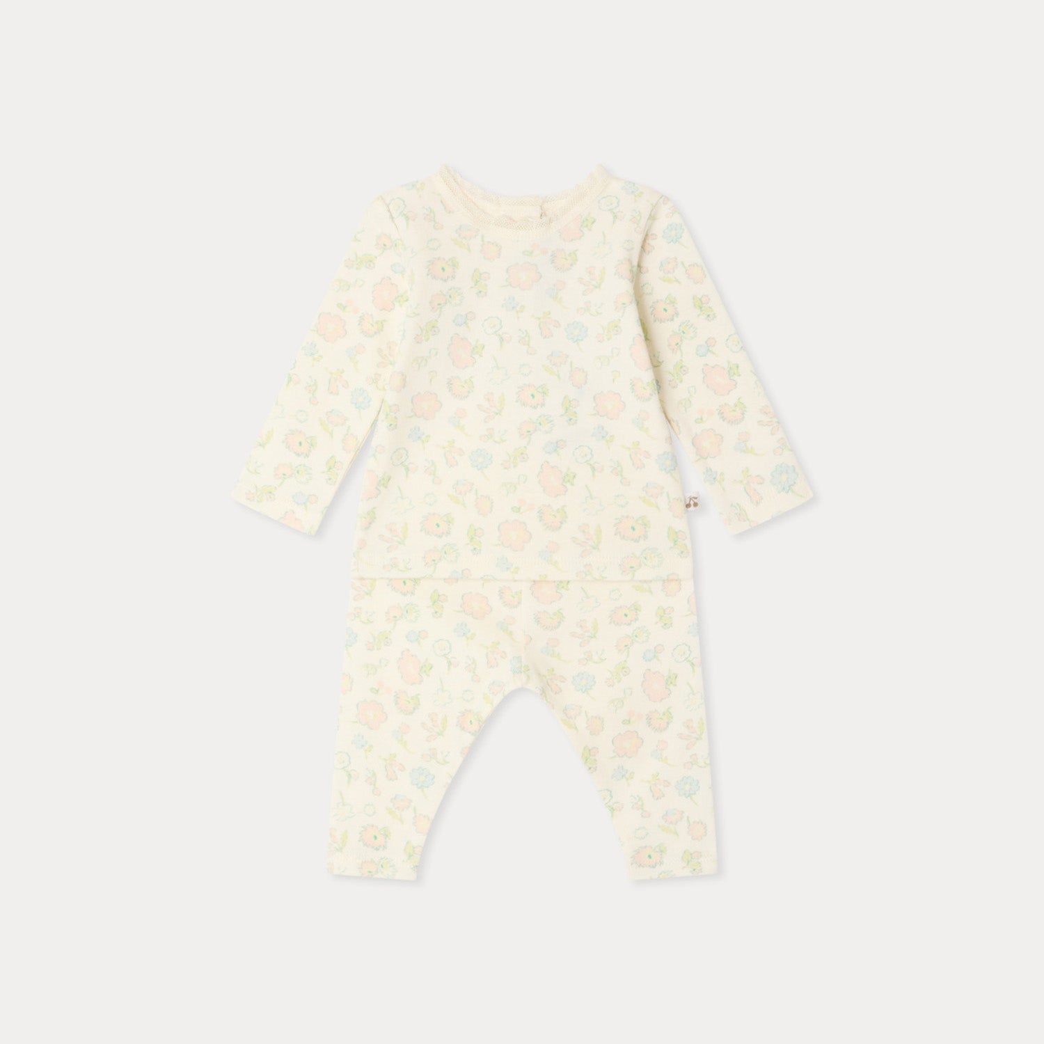 Baby Girls Beige Floral Cotton Set