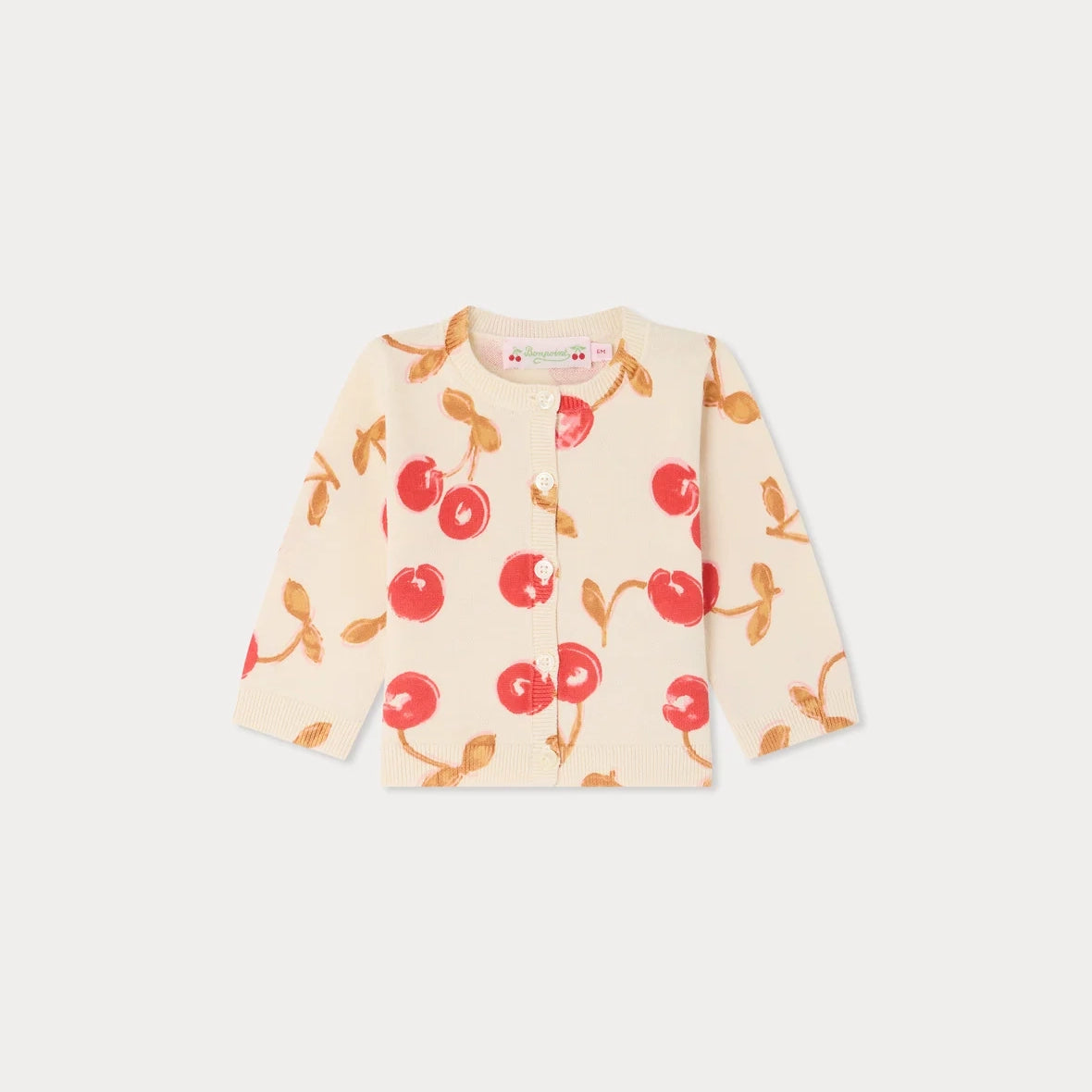 Baby Girls Red Cherry Printed Cotton Cardigan