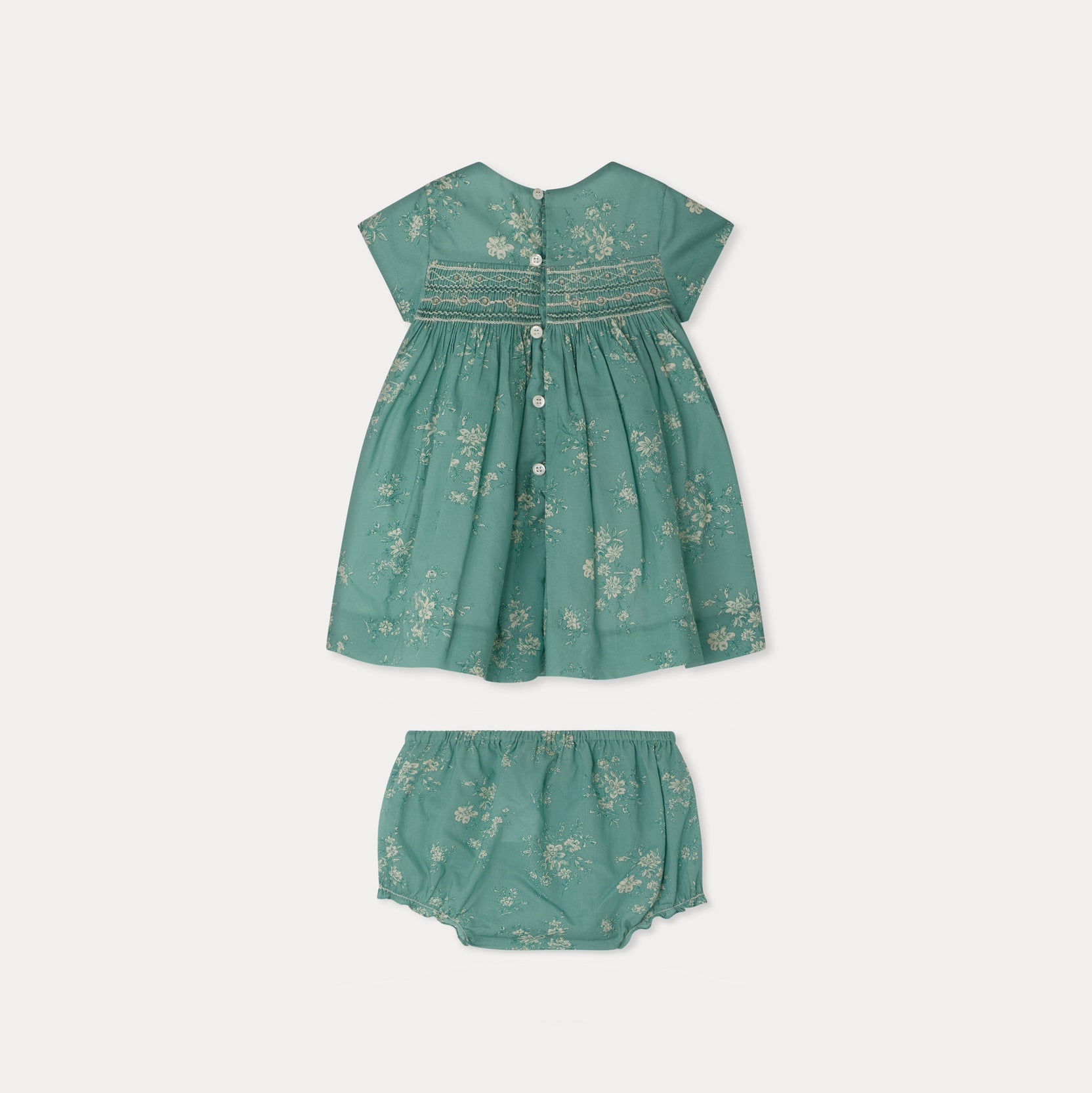 Baby Girls Green Floral Cotton Dress Set