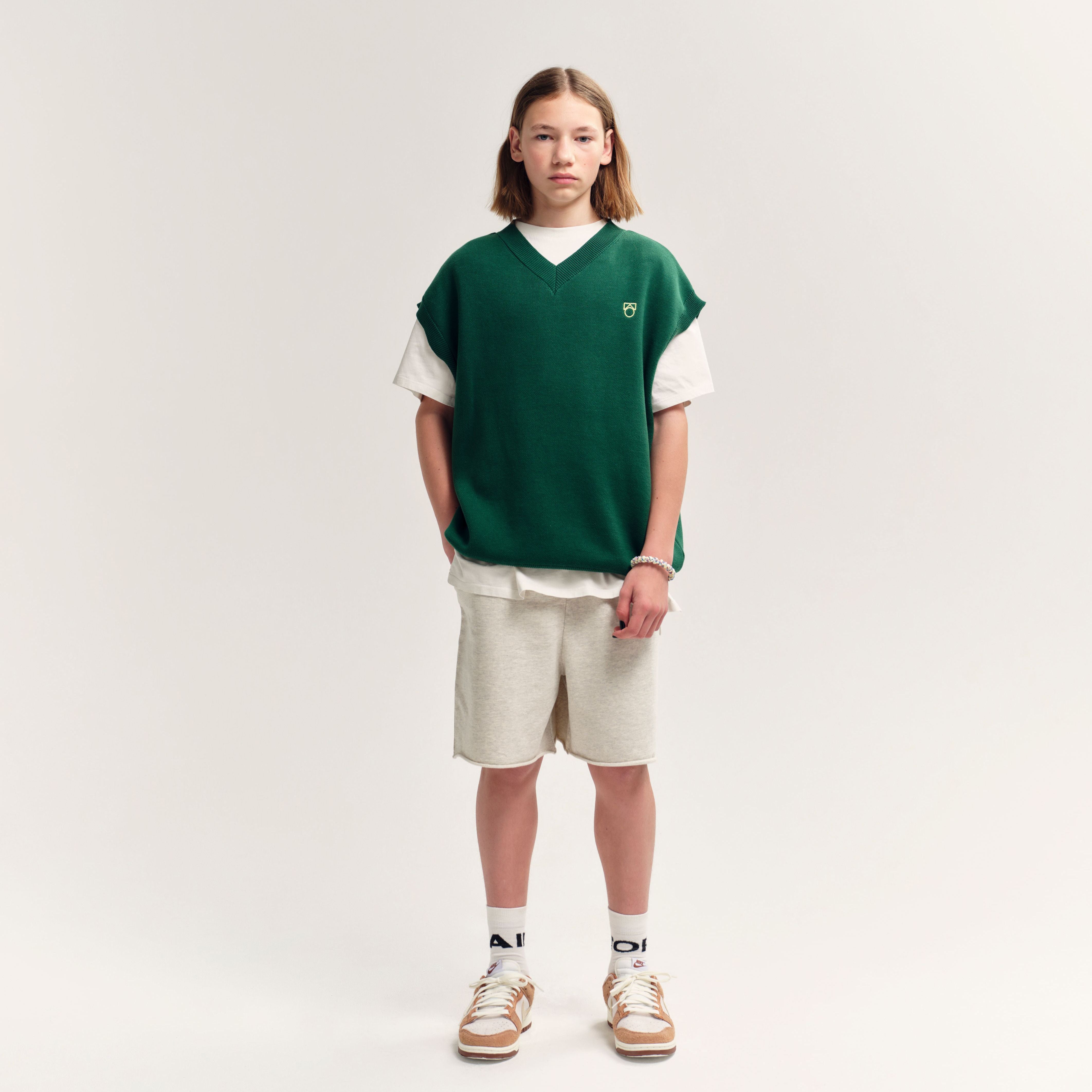 Boys & Girls Green Cotton Knit Vest