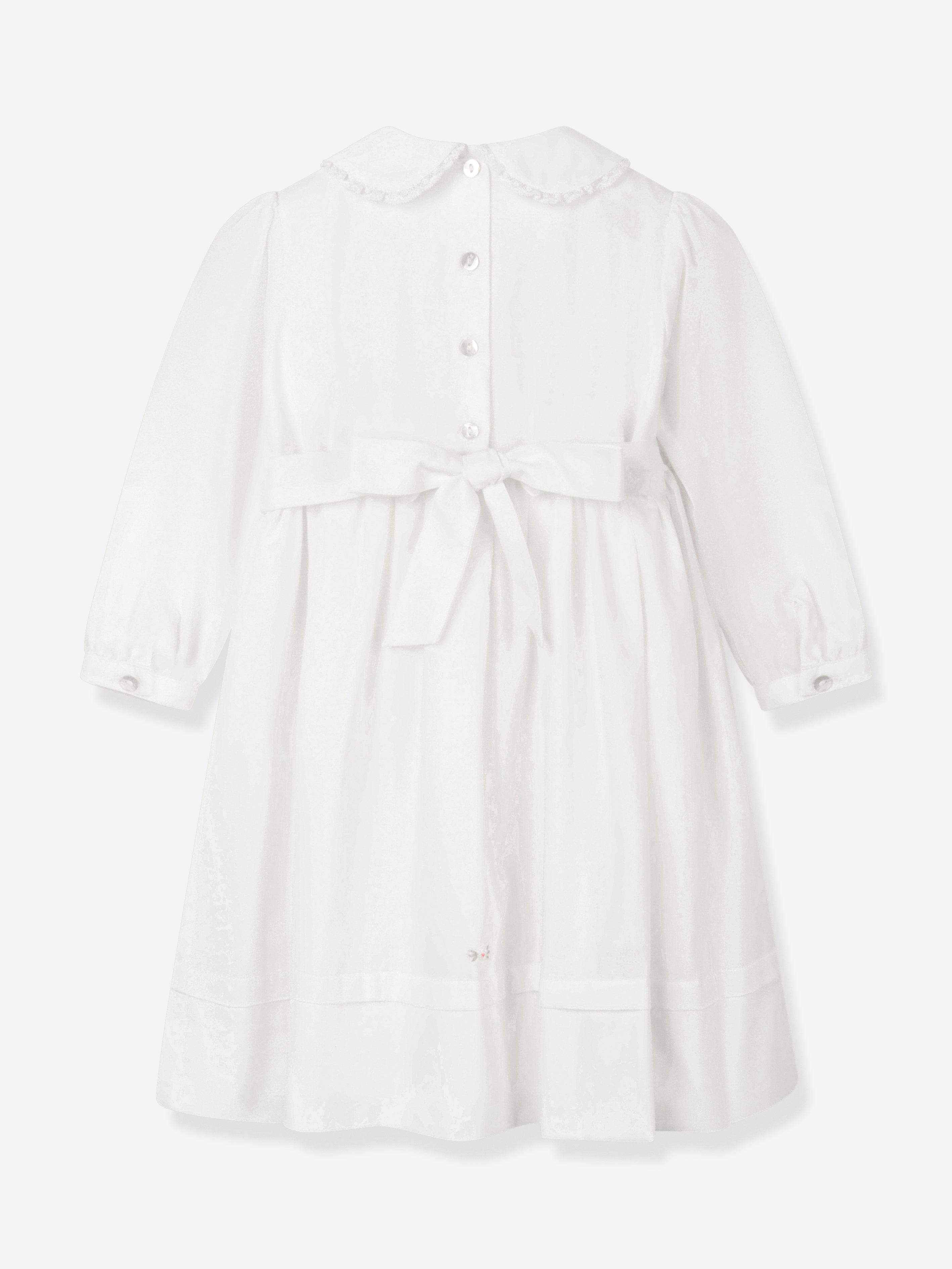 Girls Smocked Embroidered Dress in Ivory