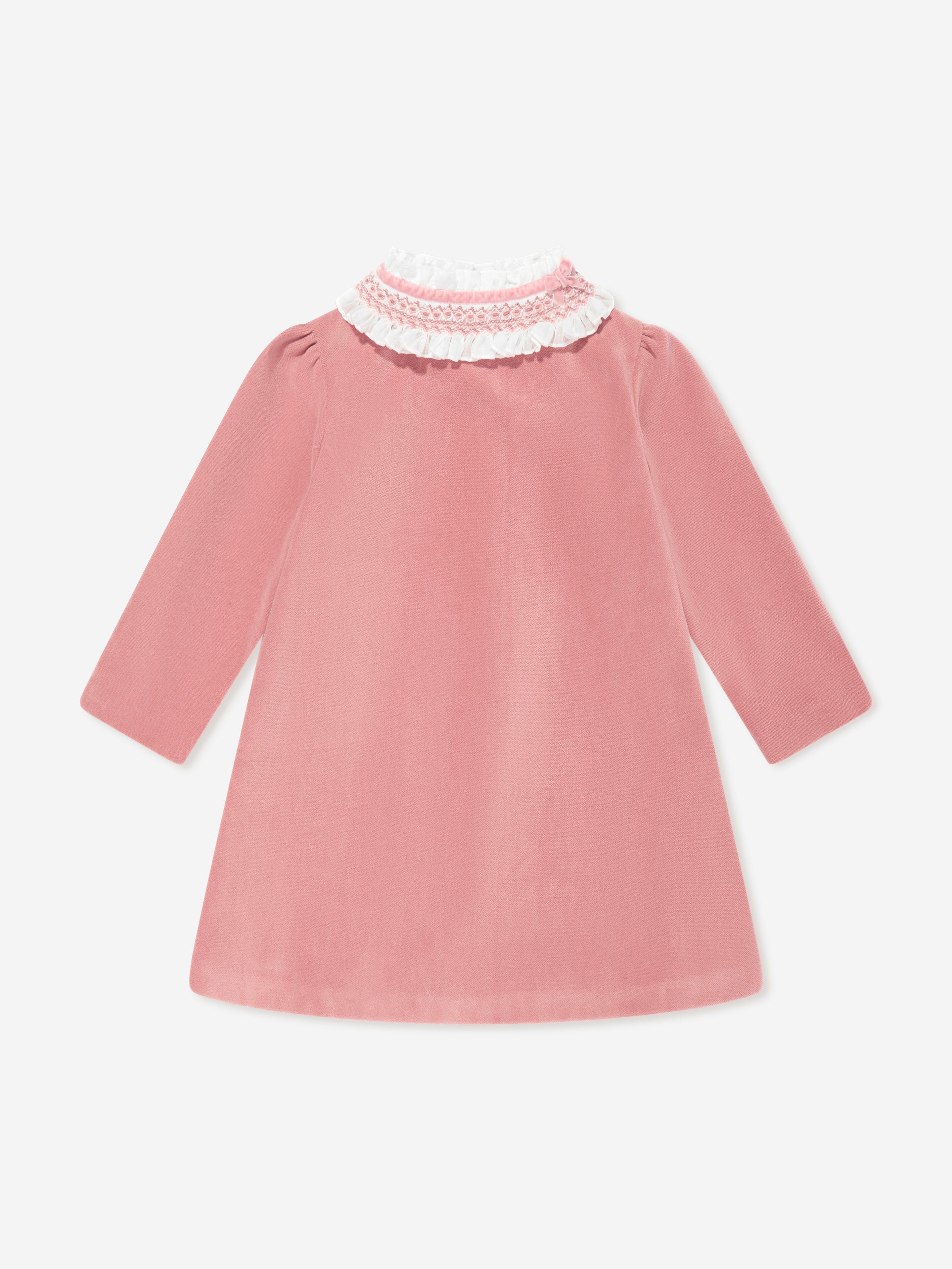 Girls Velvet Smocked Dress in Pink