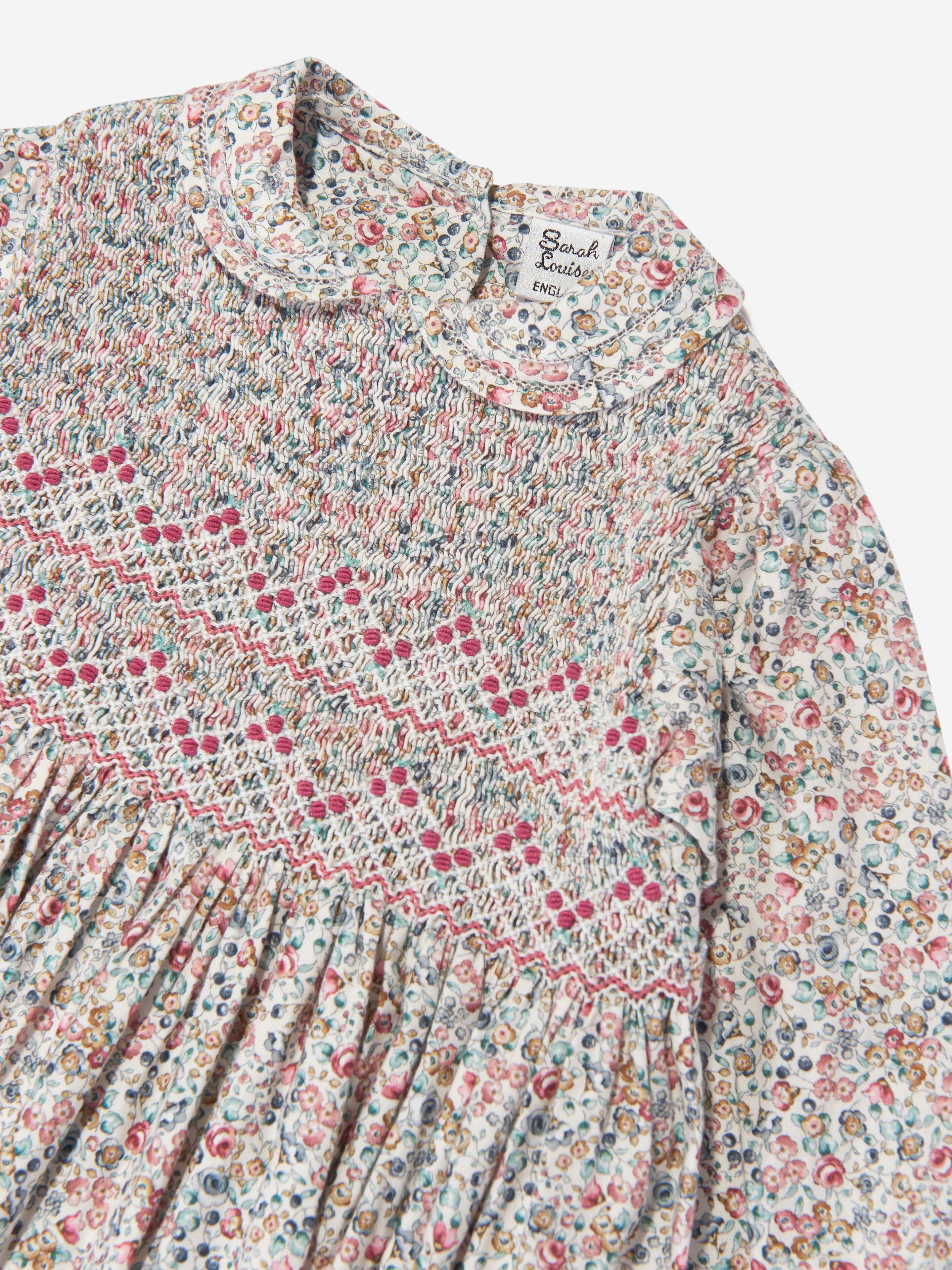Girls Floral Smocked Dress in Blue