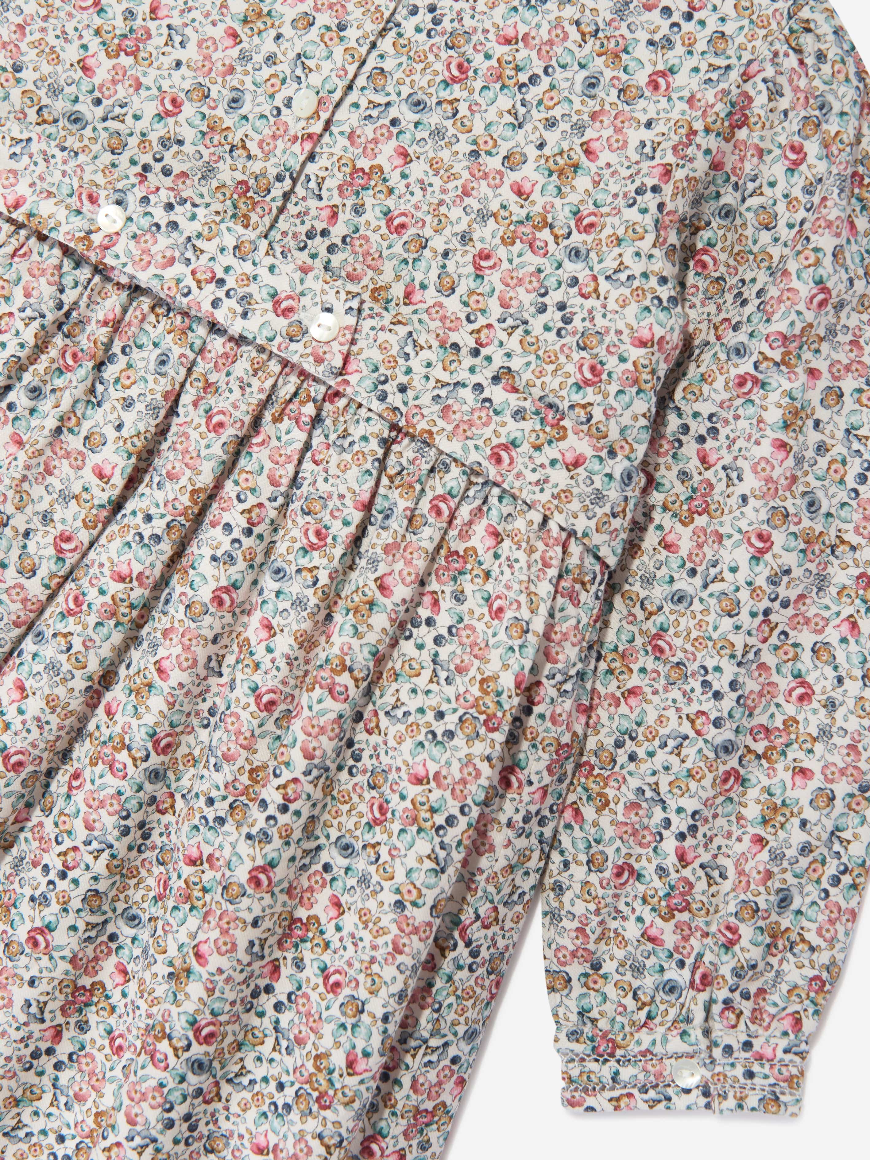Girls Floral Smocked Dress in Blue