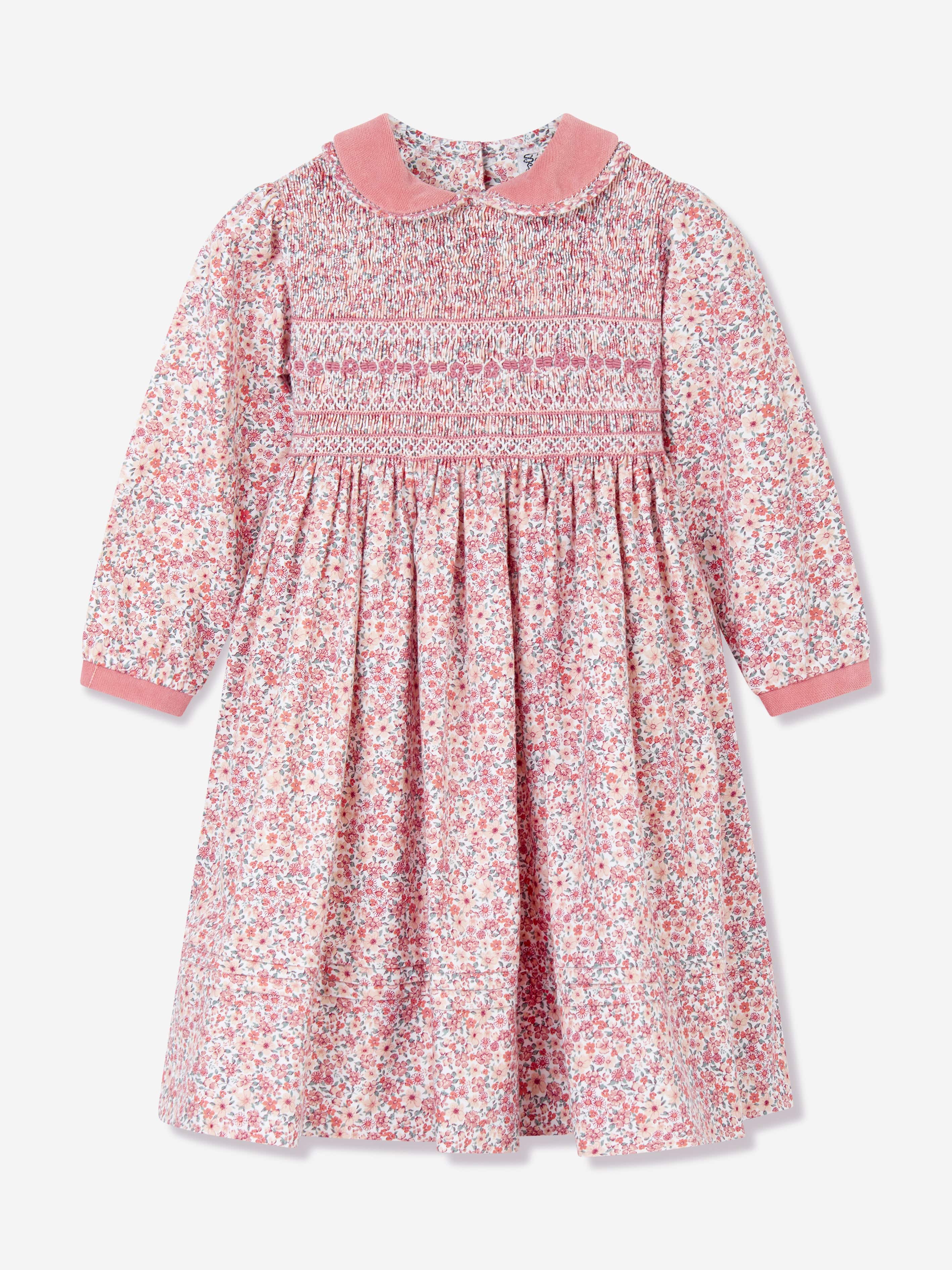 Girls Floral Smocked Dress in Pink