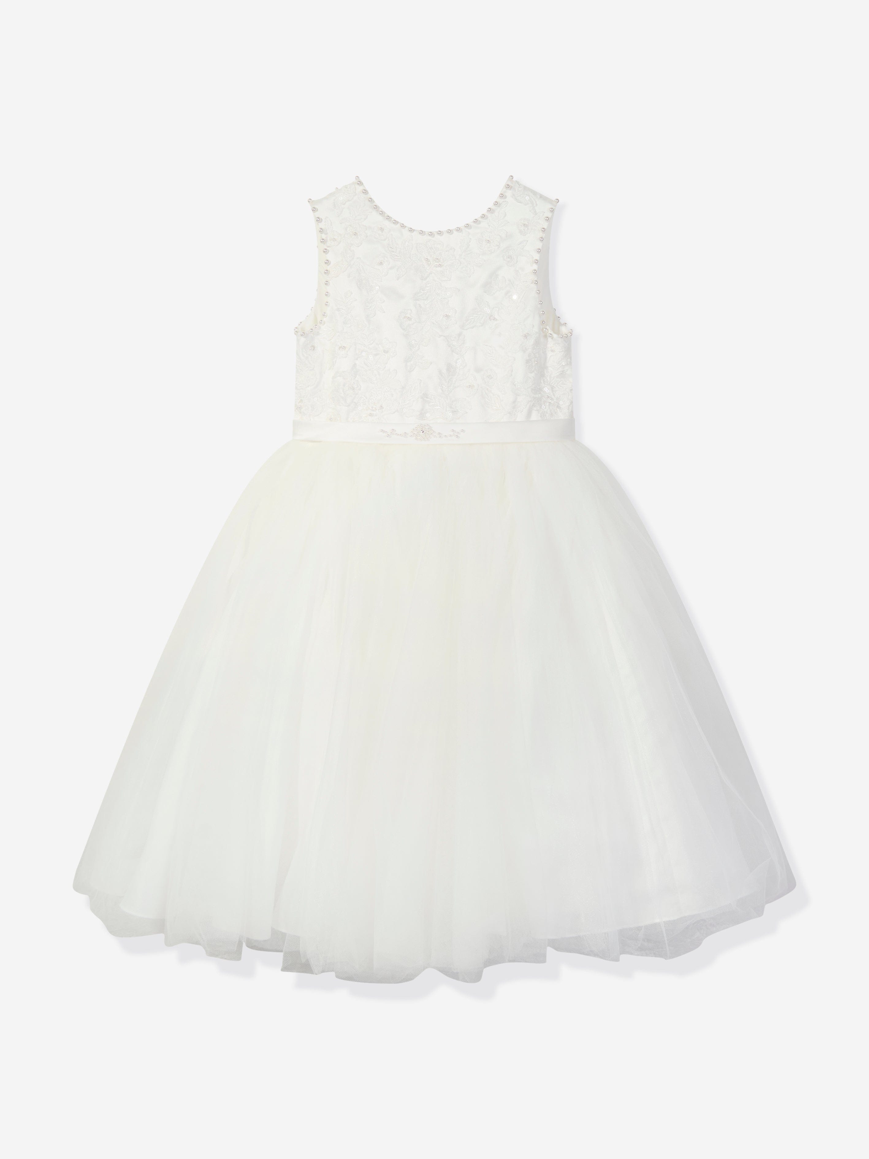Girls Ceremonial Ballerina Length Dress in Ivory