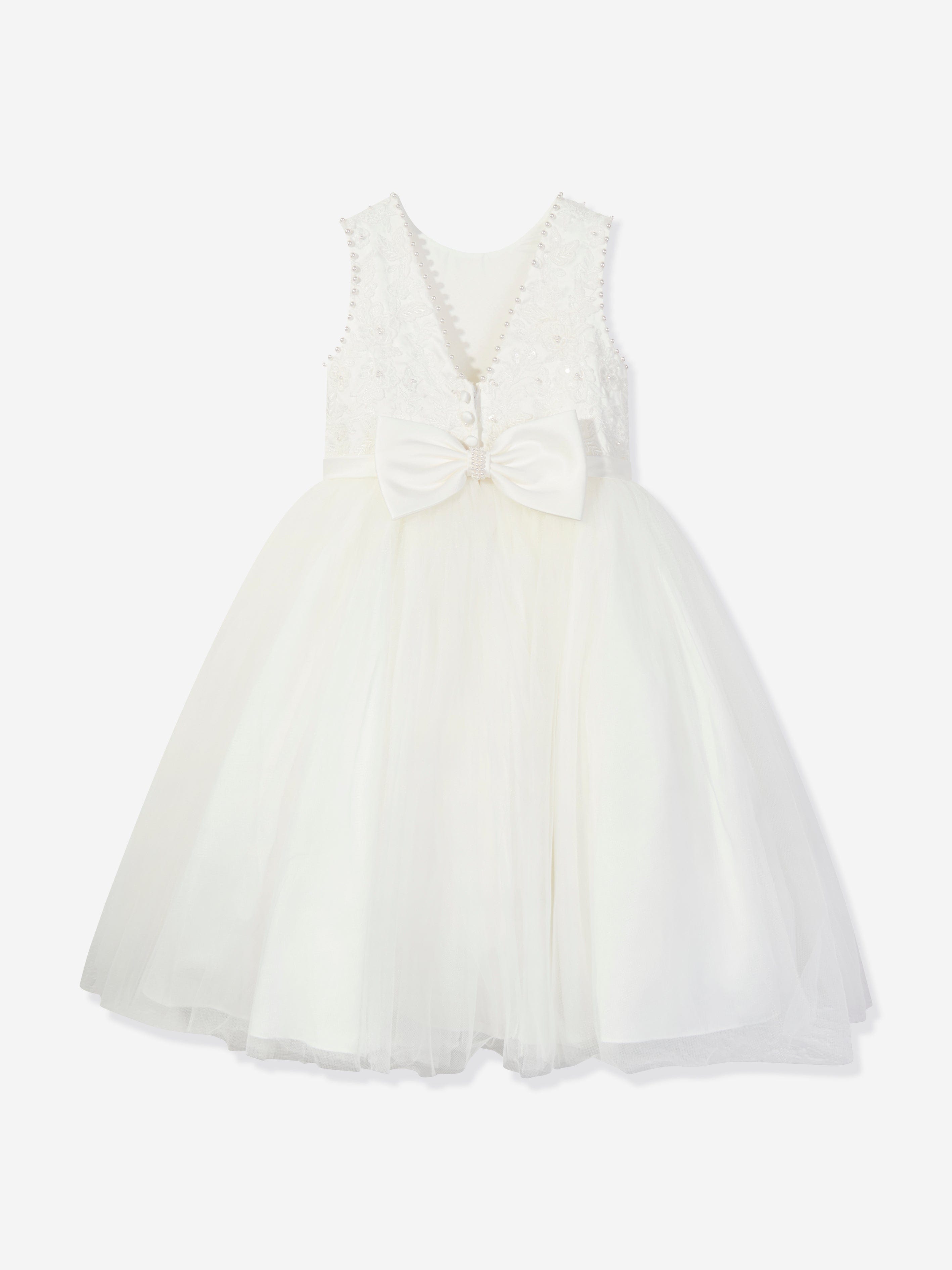 Girls Ceremonial Ballerina Length Dress in Ivory