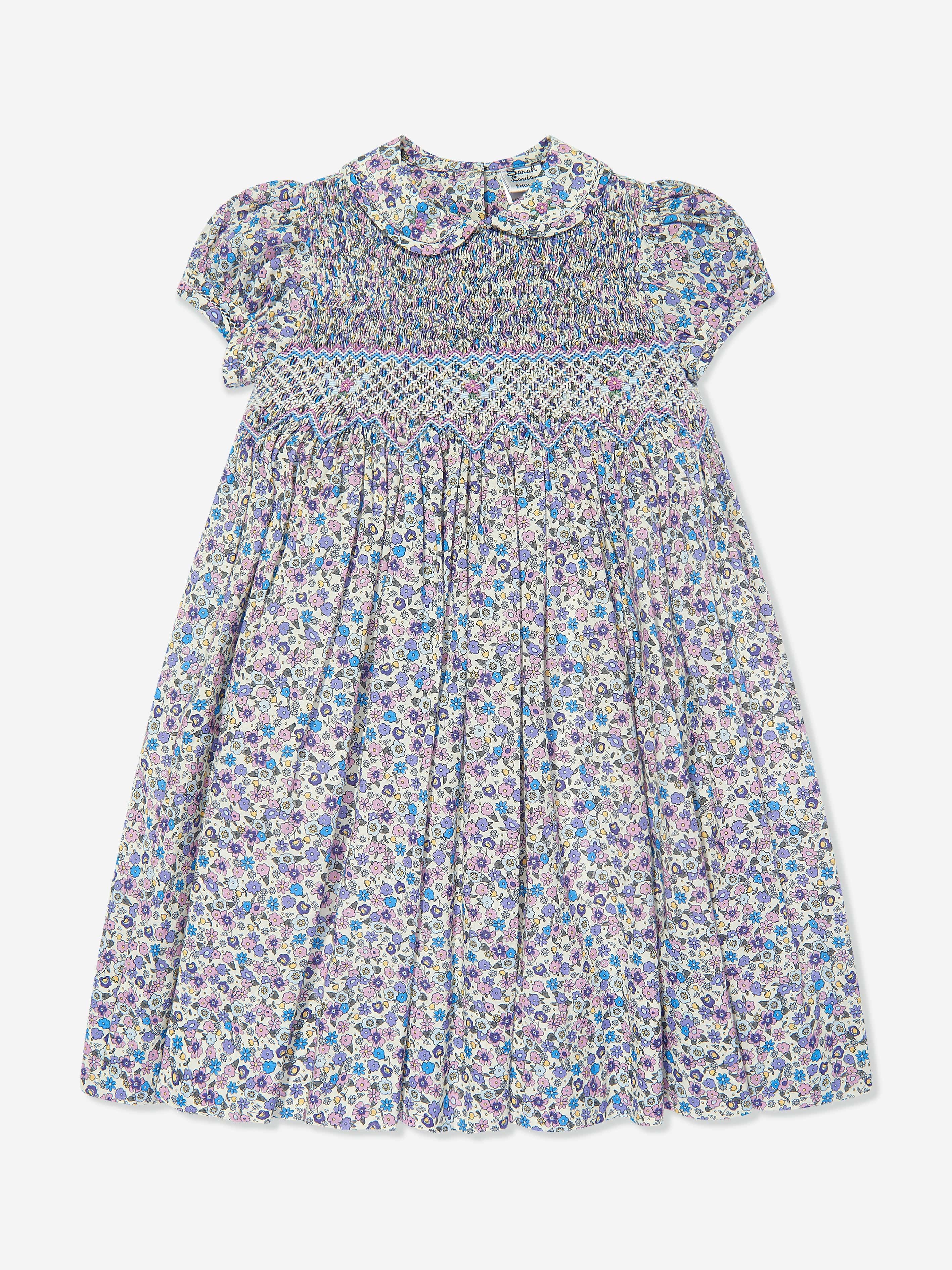 Sarah Louise Girls Cotton Flower Dress in Purple