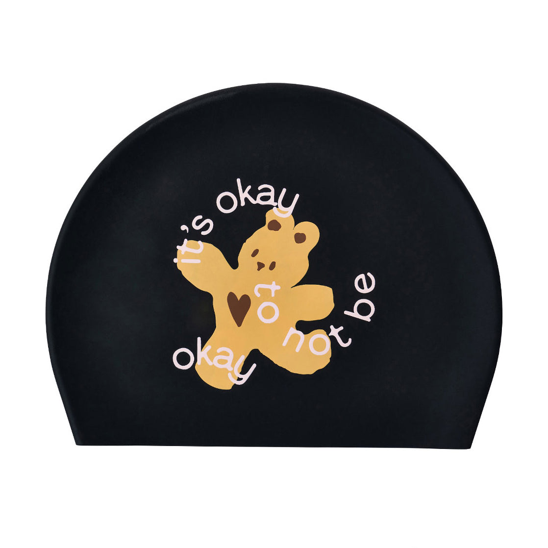 Adult Black Printed Silicone Swim Cap