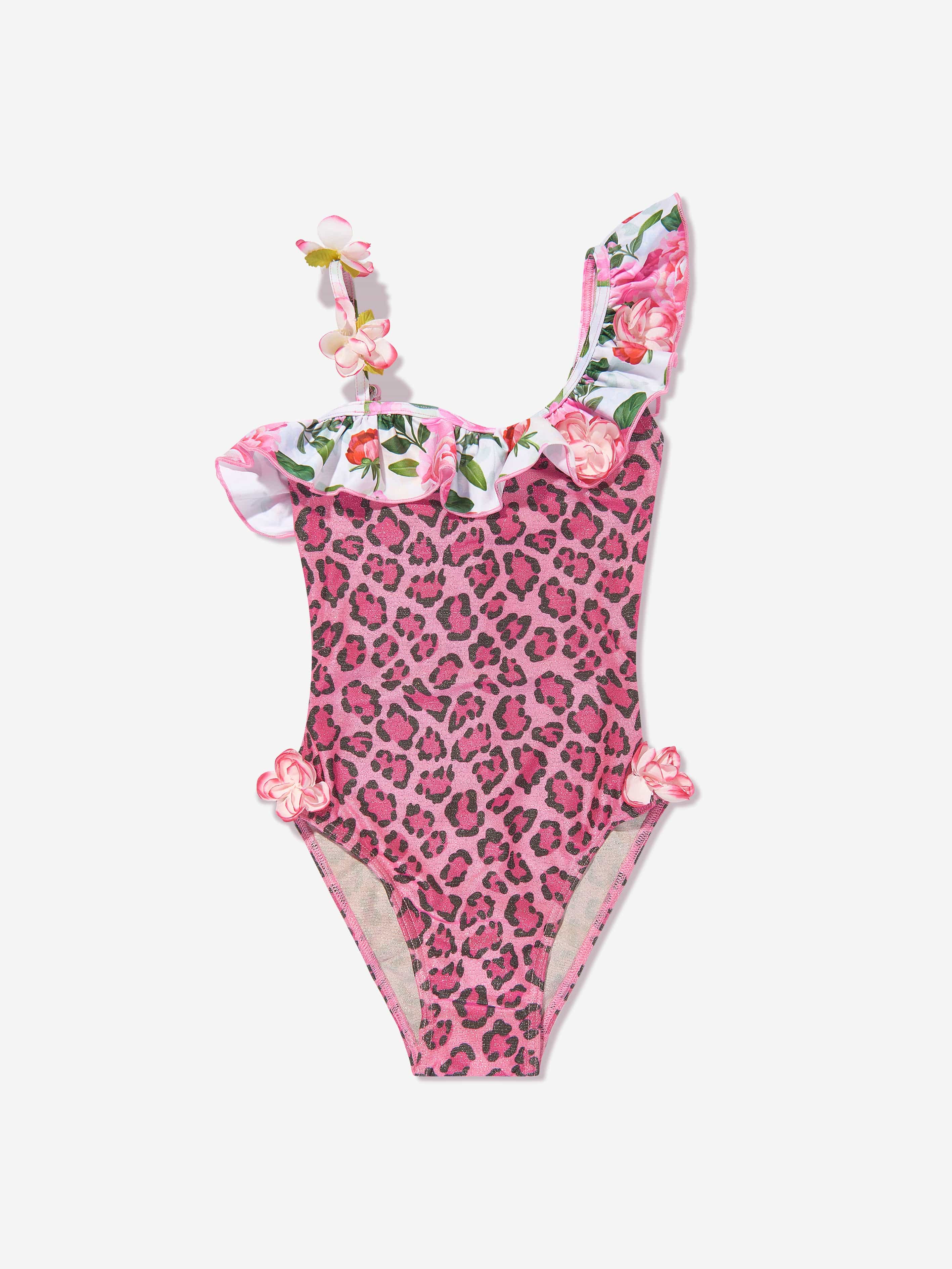 Selini Action Girls Leopard And Floral Swimsuit in Pink
