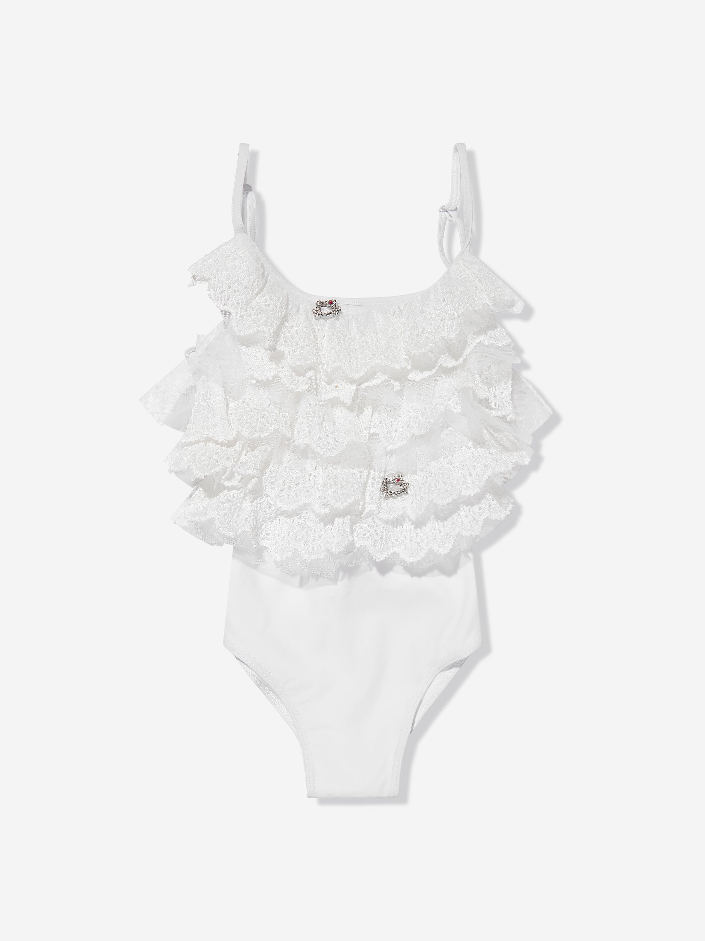 Selini Action Girls Ruffle Swimsuit in White