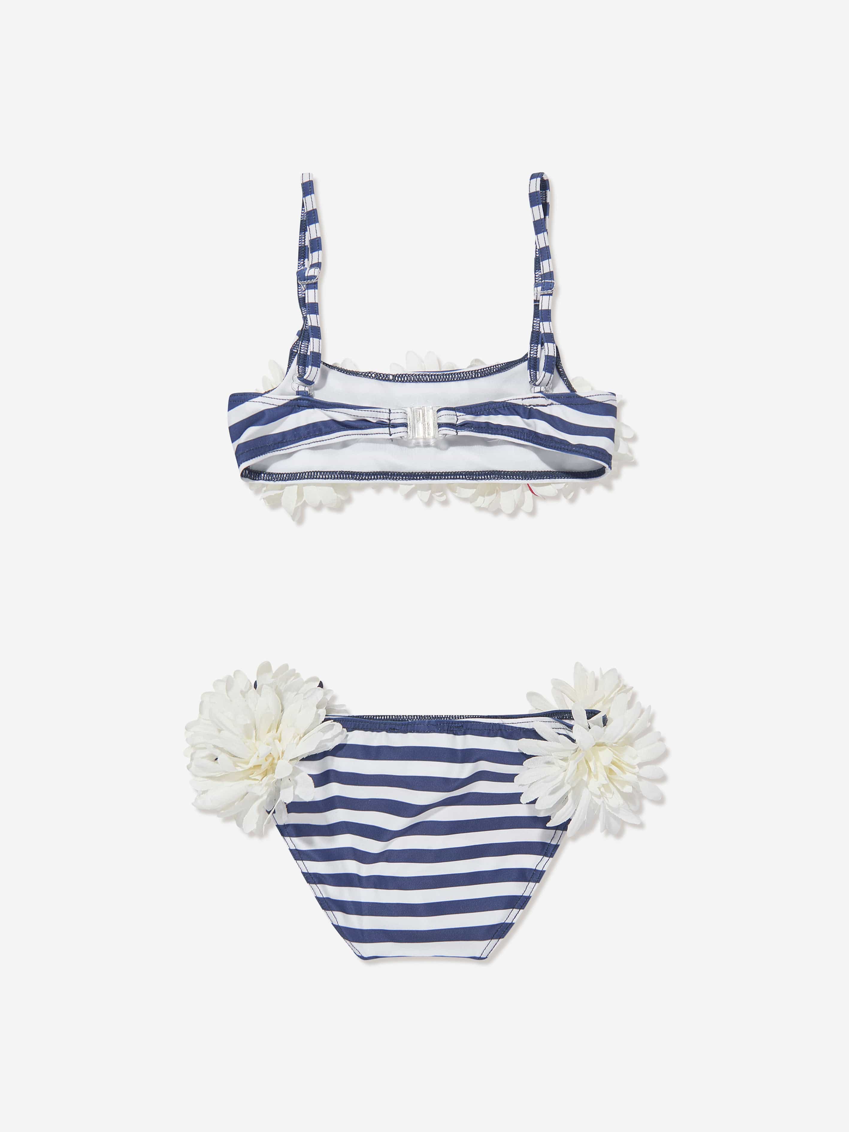 Selini Action Girls Striped Flower Bikini in Blue