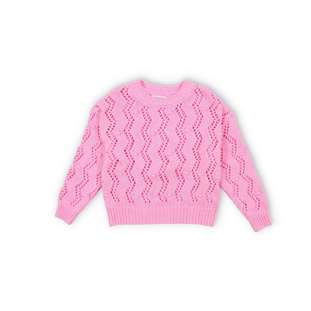 Girls Pink Hollow Knit Sweater